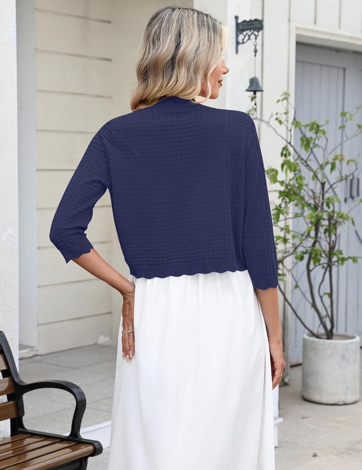 LOMON Women's 3/4 Sleeve Cropped Cardigan Knit Sweaters Trendy Open Front Bolero Shrugs for Dresses S-XXL - Image 6