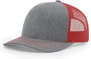 Richardson Unisex 112 Trucker Adjustable Snapback Baseball Cap, Split Heather Grey/Red, One Size Fits Most