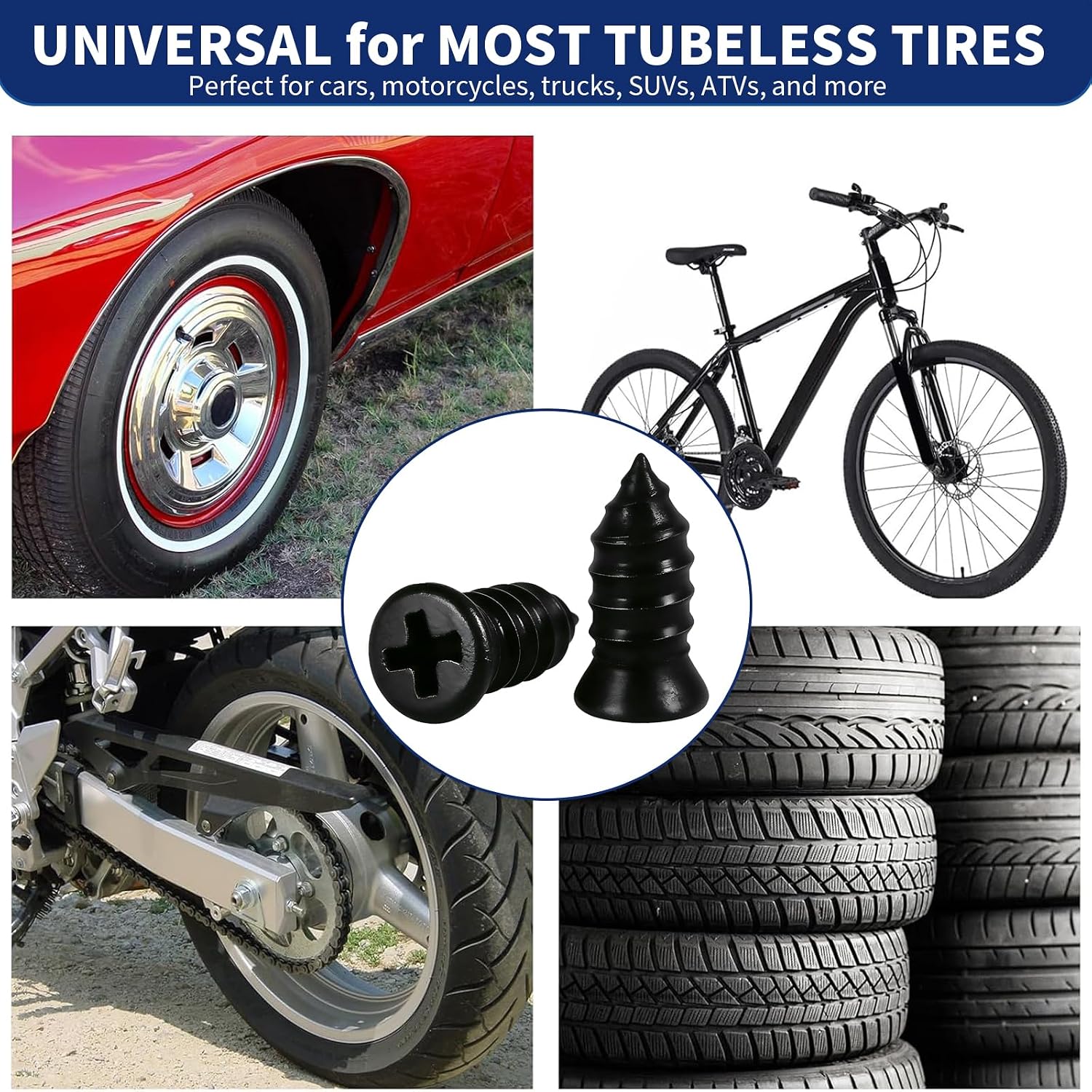 Tire Plugs Kit, 100PCS Tire Repair Rubber Nail kits Screw in Tyre Repair Plugs, Self-Service Vacuum Tyre Plug Screw Type, Tirefix Rubber Nails Kit Tool for Cars, Motorcycle, Trailer, Truck, ATV,RV
