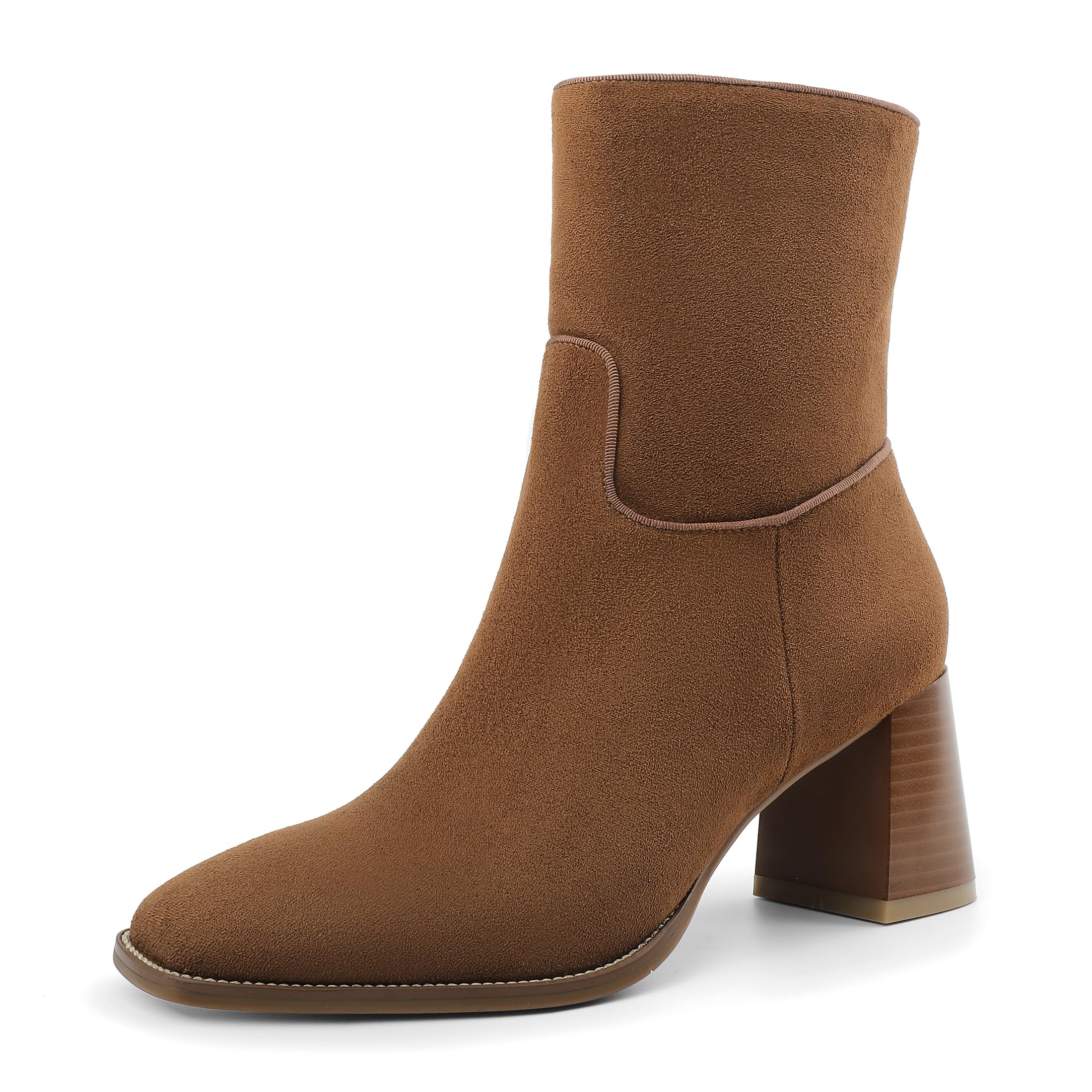 Womens Ankle Boots Pointed Toe Chunky Block Heel Suede Zippers Knot Bootie Fall Short Shoes