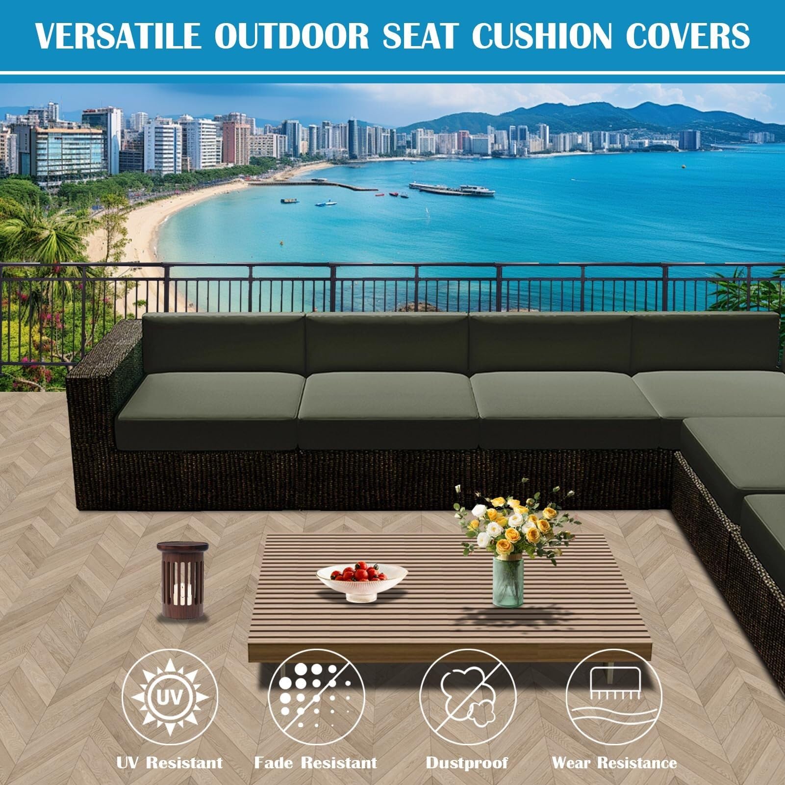 uyeoco Impermeable Exterior Funda de Cojín de Asiento de Sofá con Cremallera Funda de Muebles Fondo Elástico Antideslizante para Interior(Grigio Chiaro,60x55cm(2pcs))