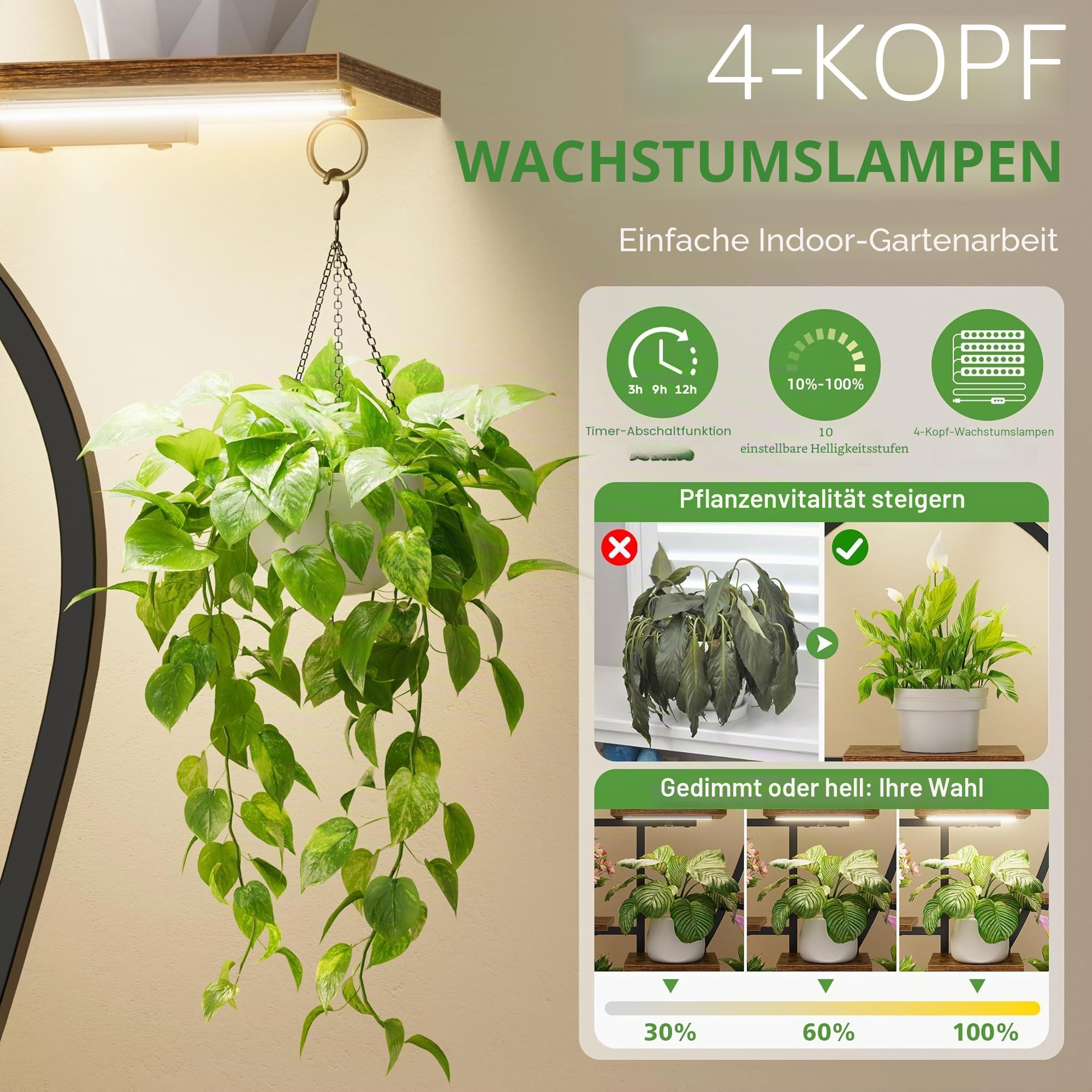 POZILAN Pflanzenständer für den Innenbereich mit Wachstumslicht – 9 Etagen, 160 cm hoch, Zimmerpflanzenregale für mehrere Pflanzen, großes Pflanzenregal mit Wachstumslicht, beleuchteter