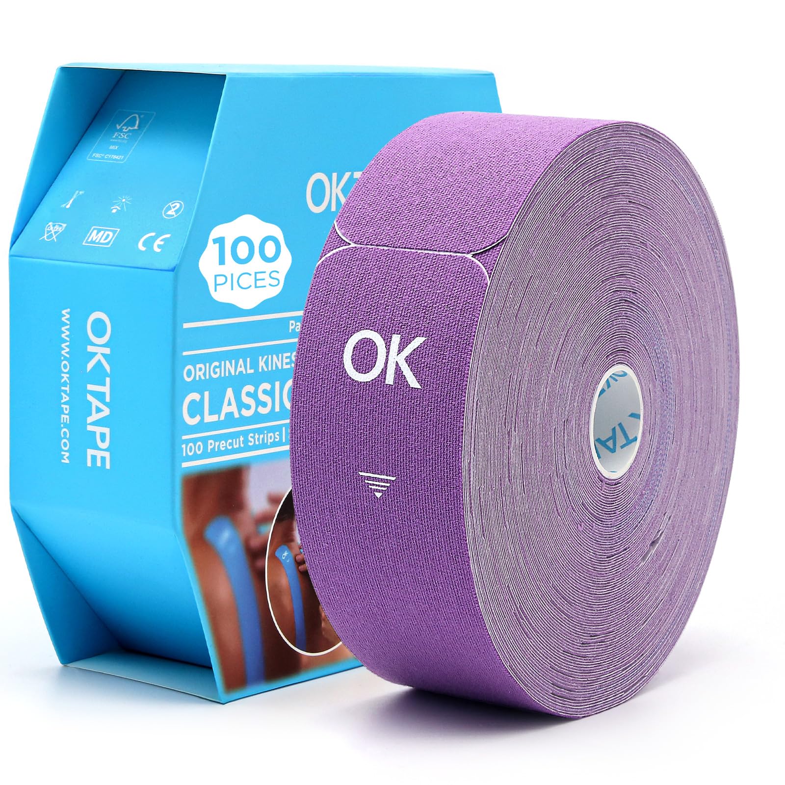 OK TAPE Kinesiology Tape Pre Cut Strips Bulk (100 PCS),Elastic Cotton Latex Free Hypoallergenic Athletic Tape Roll for Muscle Joint Knee,Waterproof k Tape 2in×10in/PCS