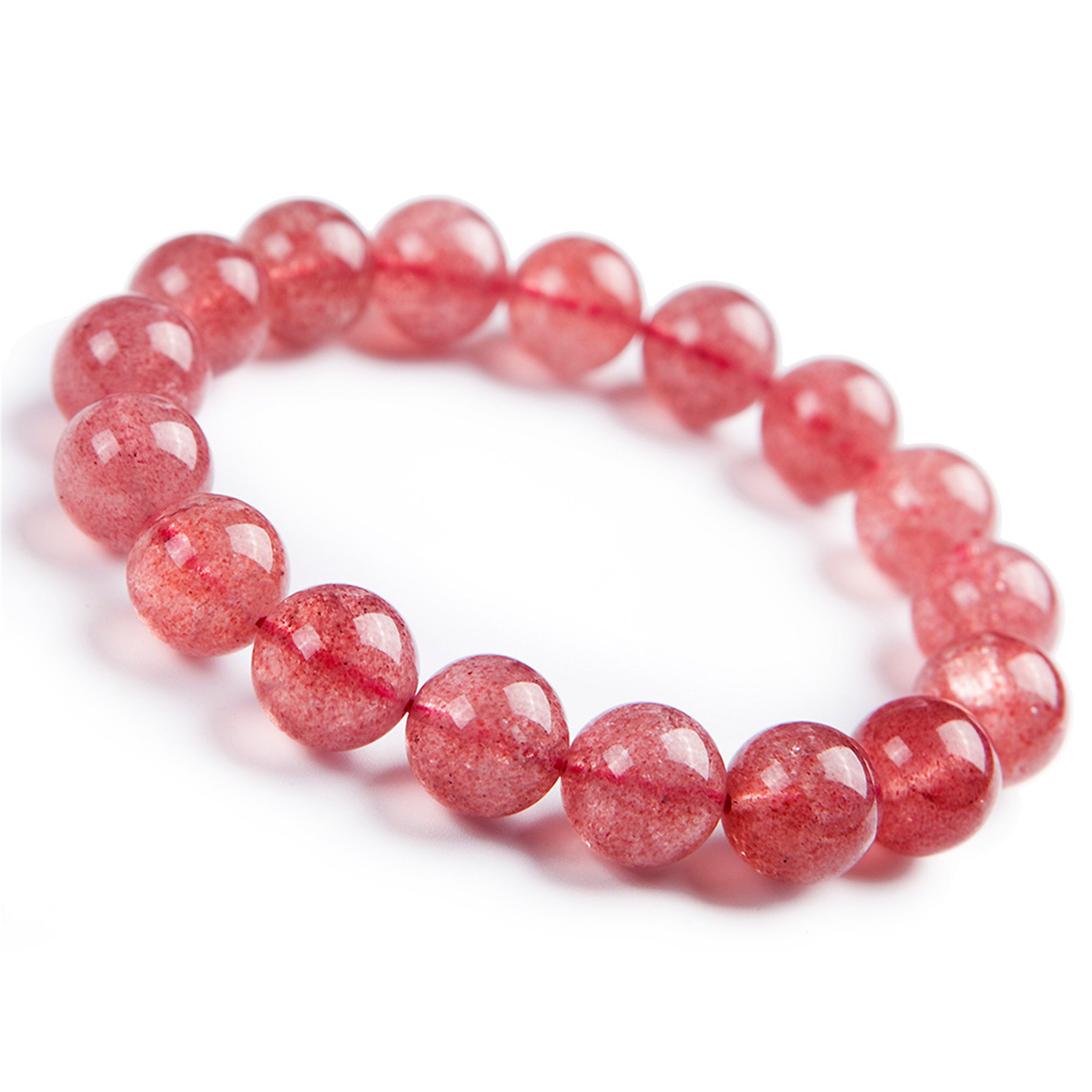 Braccialetti for Donne,Bracciale con Perline,Autentico Quarzo Fragola Naturale Gemma di Cristallo Elasticizzato Bracciale con Perline Rotonde 12mm