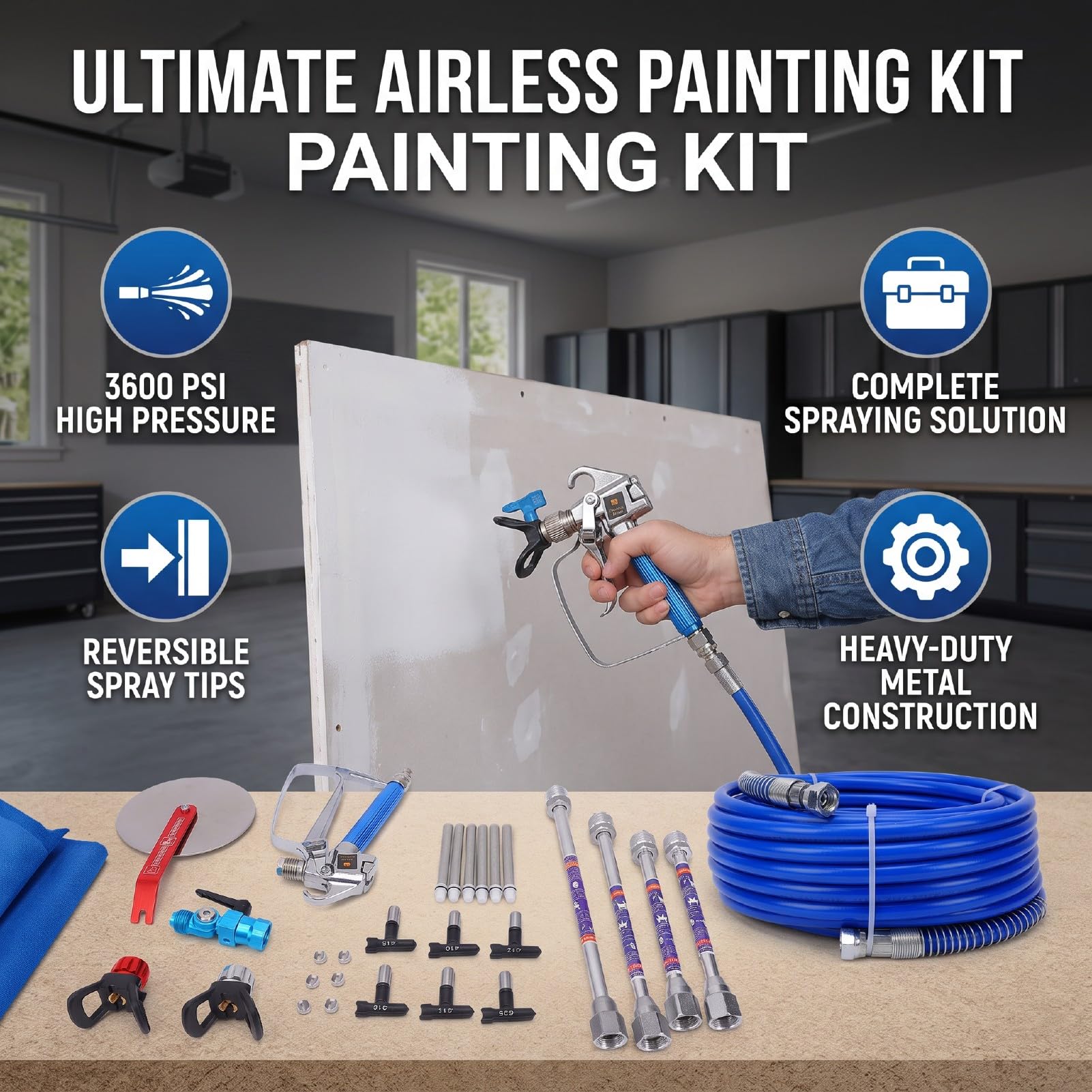 Kit de Pulverizador de Pintura sin Aire con Manguera de 15 M y 6