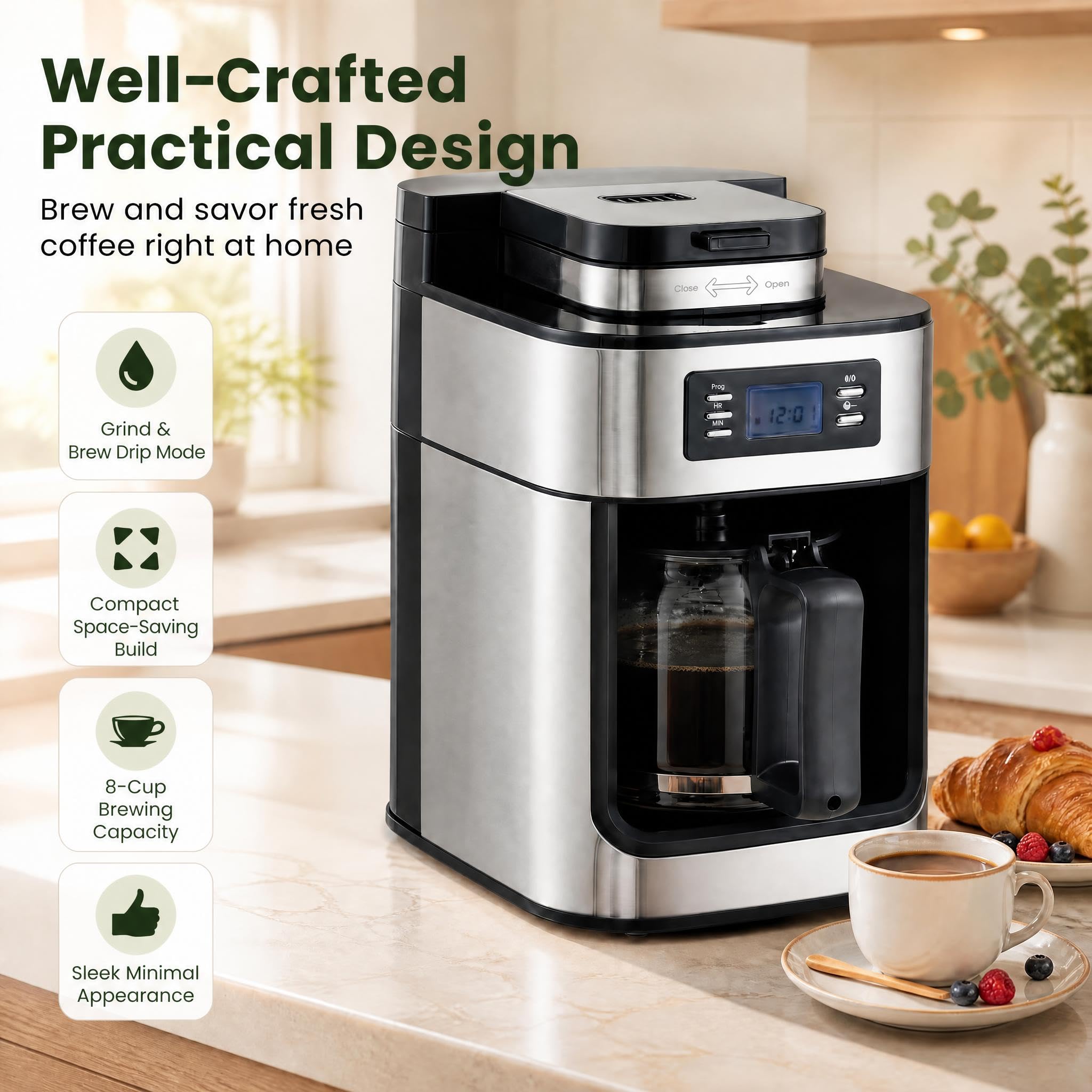 GIANTEX Machina da Caffè Americano a Goccia, con Macinacaffè e Caraffa, 1 L