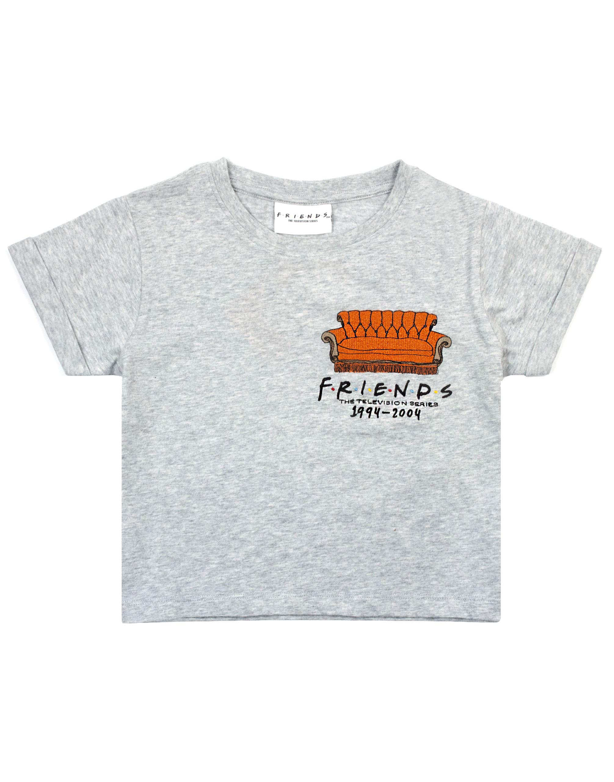 Vanilla Underground Girls Grey Friends Central Perk Couch Cropped Short Sleeved T-Shirt - 11-12 Years