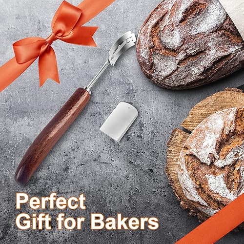 Miniatura 6 de SIMOX Herramienta de corte de pan cojo de primera calidad, hoja esgrimadora de pan con mango de madera artesanal, cuchillo de puntuación de masa con
