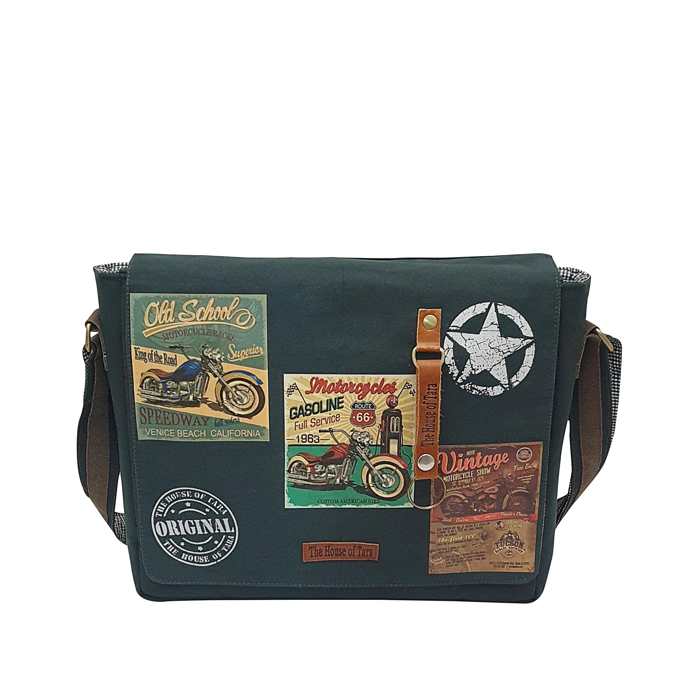 The House of tara Cotton Canvas Messenger Bag for Men and Women | Printed Crossbody Sling Bag With Laptop Compartment (Upto 15.6 Inch), Broad Adjustable Straps & Waterproof Inner Lining (Blue)
