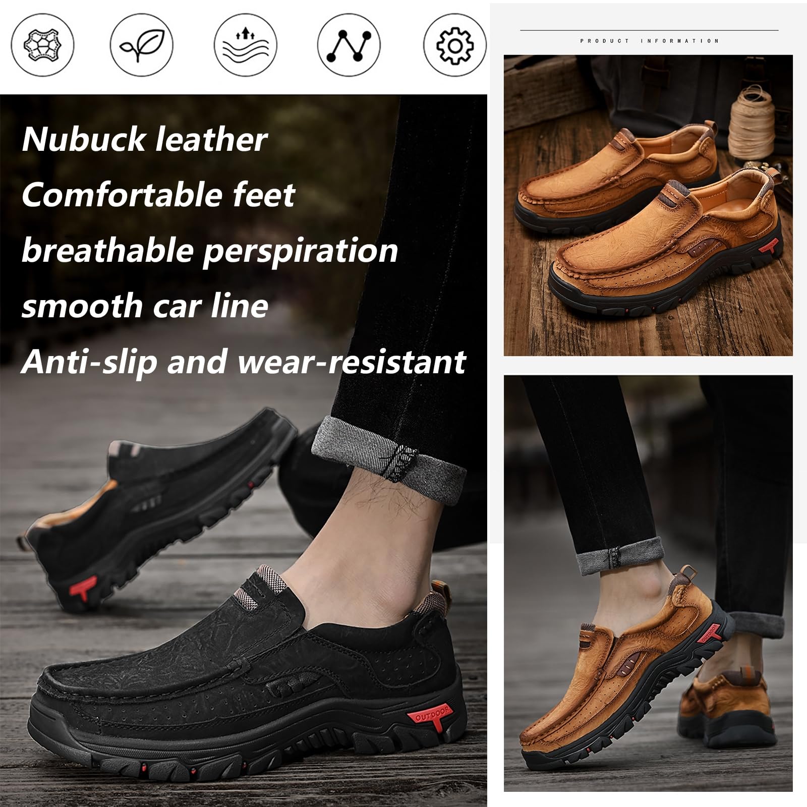 Scarpe in Pelle per Uomo Pantofola Casual Elegante Leggero Traspirante Low-Top Outdoor Slip-on Scarpe Casual Elasticizzate Comode Scarpe da Barca