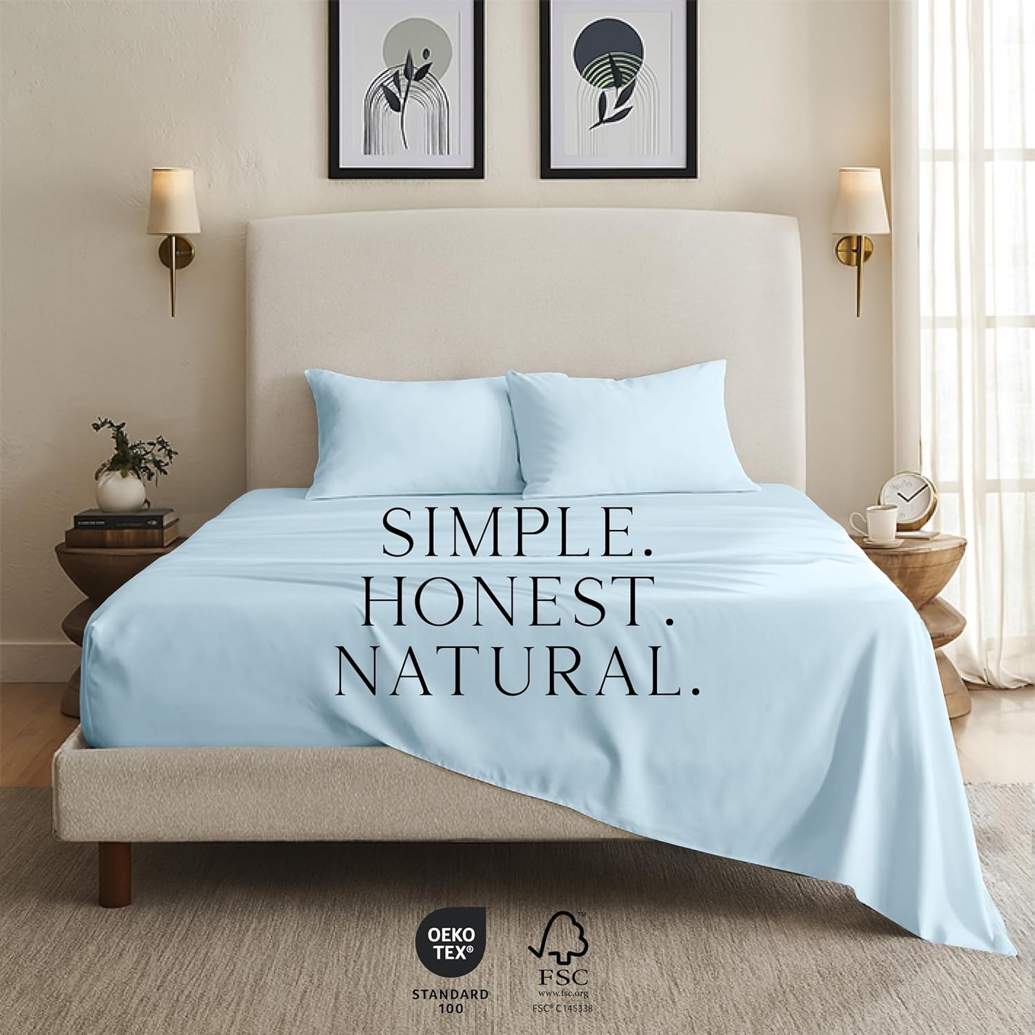 KARISSA MAE Cooling Bamboo Viscose King Size Sheet Set | 100% Organically Grown | 18” Deep Pocket | Silky, Soft, & Hypoallergenic | with Organizer Band & Elastic Corner Straps [Coastal Blue] - Image 6