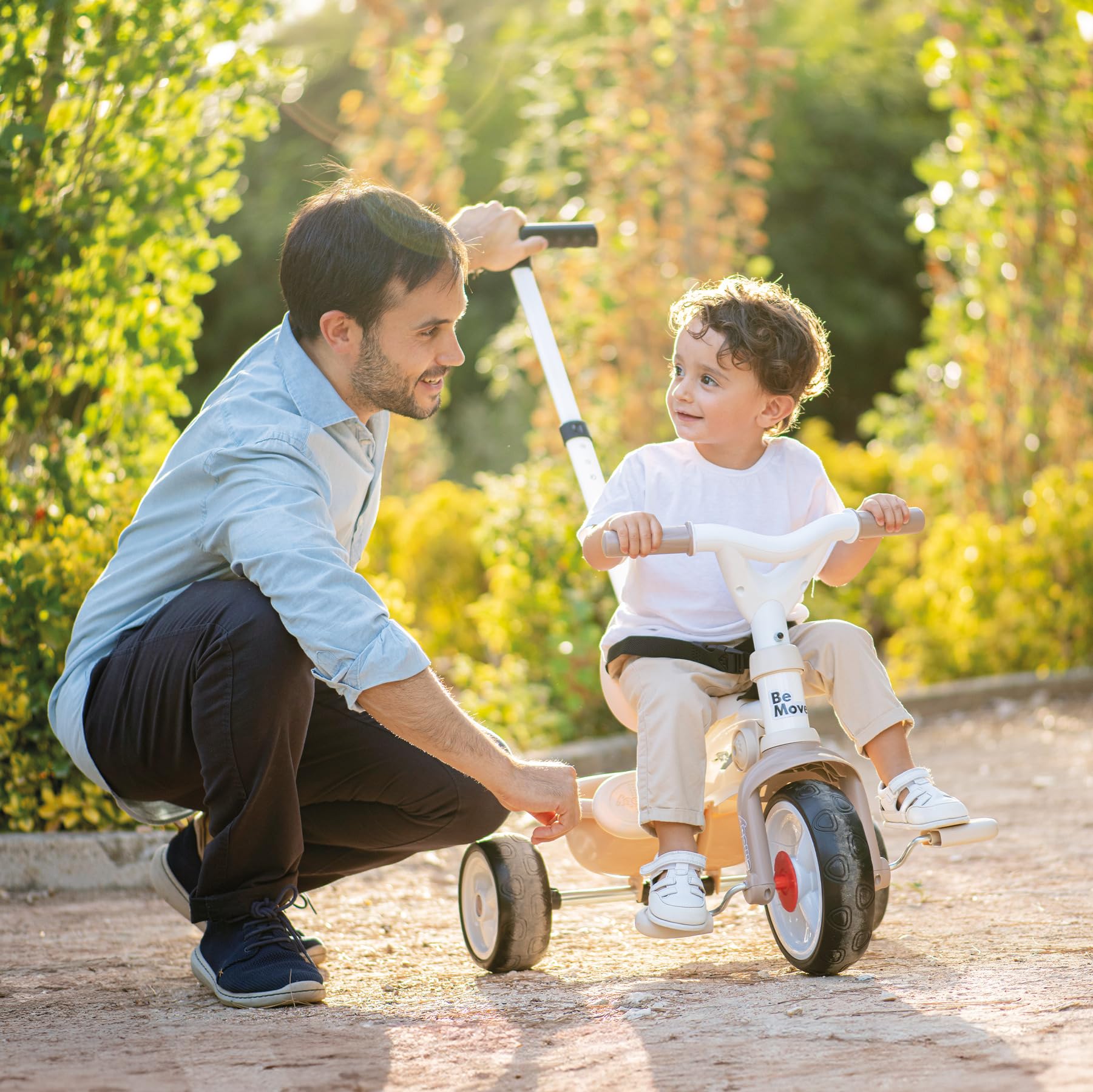Smoby Triciclo Be Move Confort Beige - Evolutivo 3 en 1, Marco Metálico, Protección Rueda Libre, Barra de Empuje, Asiento Ajustable, Cinturón y Barra de Seguridad, Desde 10 Meses (7600740418)