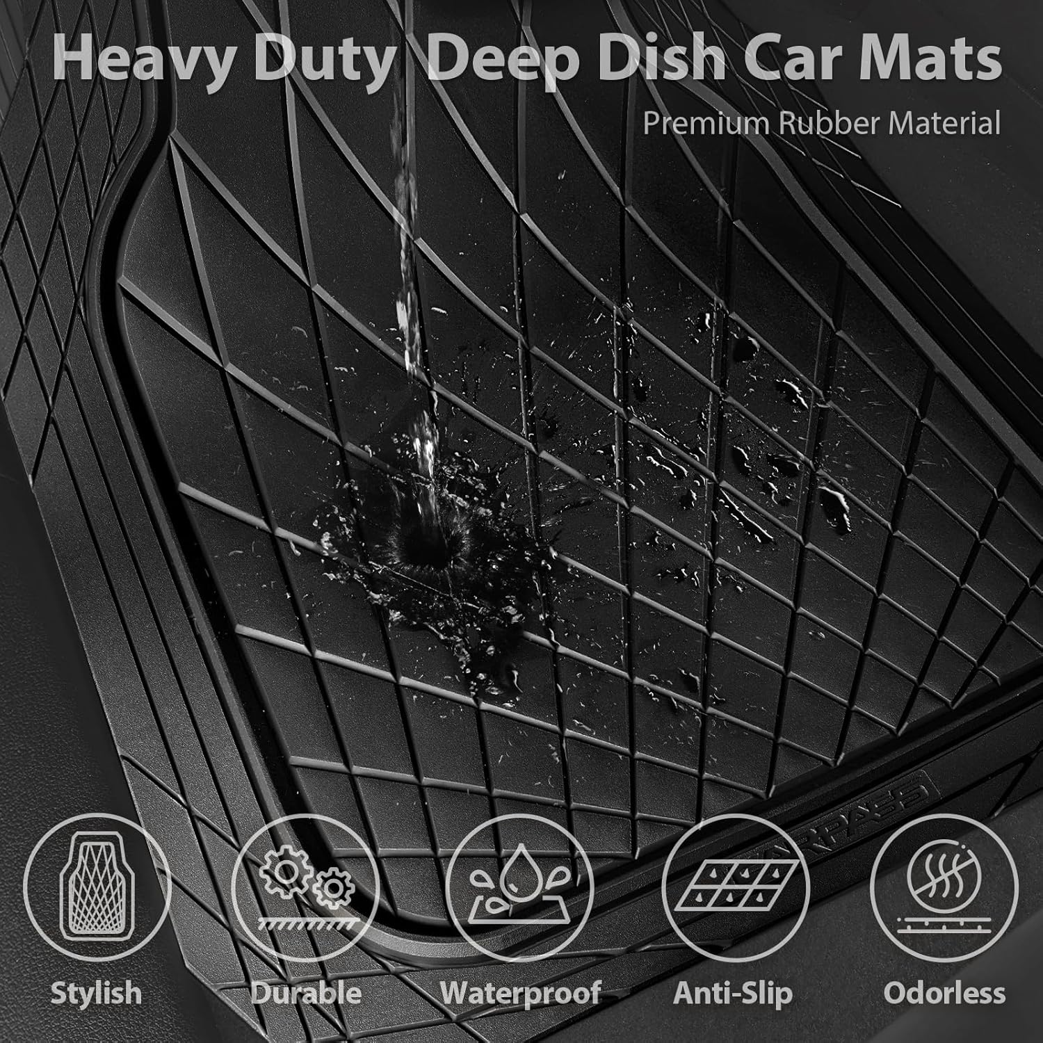 CAR PASS Heavy Duty Rubber Car Floor Mats, Waterproof Universal Trim-to-Fit Car Mats All Weather Floor Mats for SUV Truck Sedan, Premium Auto Floor Mats Full Set 3 Piece Anti-Slip, Solid Pure Black - Image 7