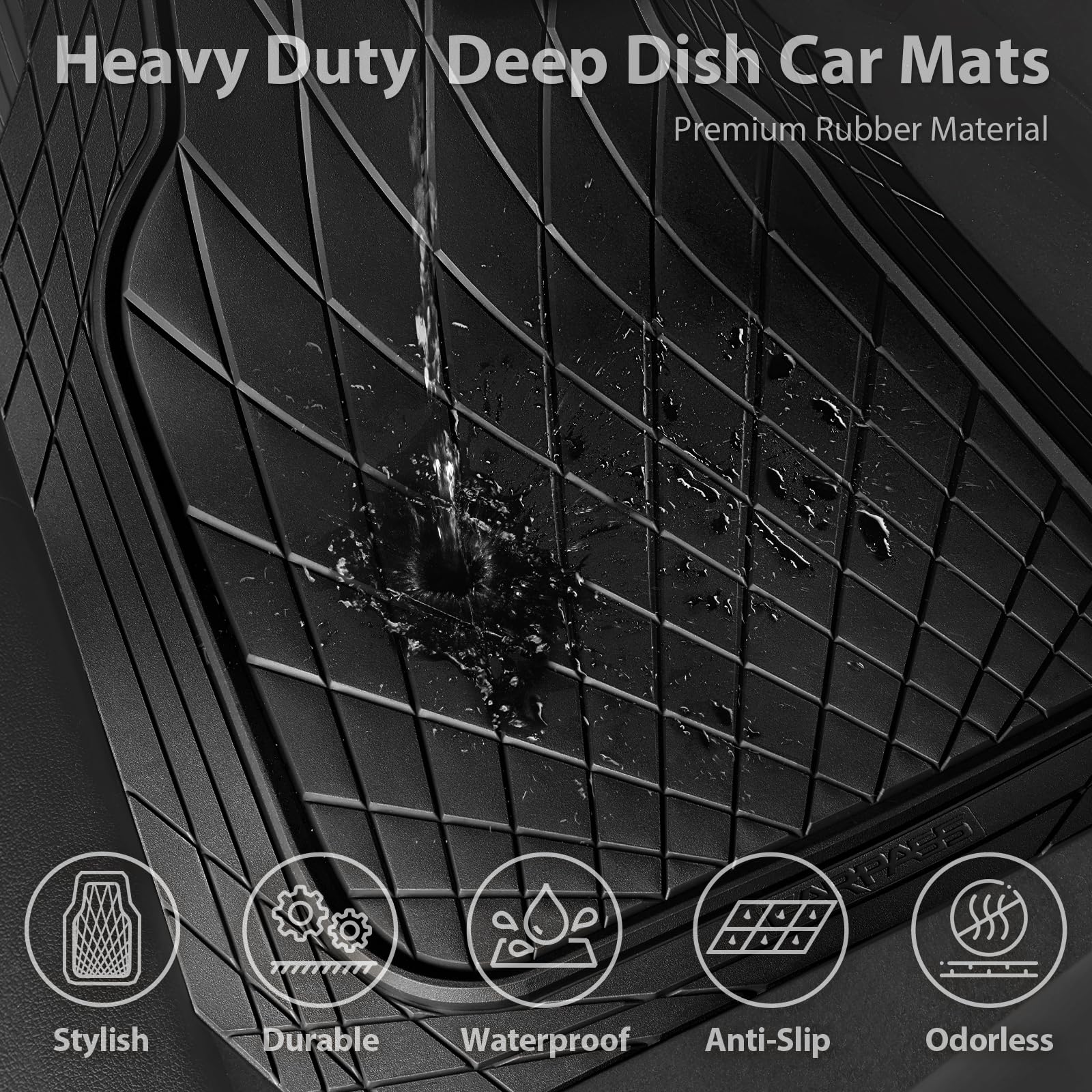 CAR PASS Heavy Duty Rubber Car Floor Mats Waterproof Universal Trim-to-Fit Car Mats All Weather Floor Mats for — view 7