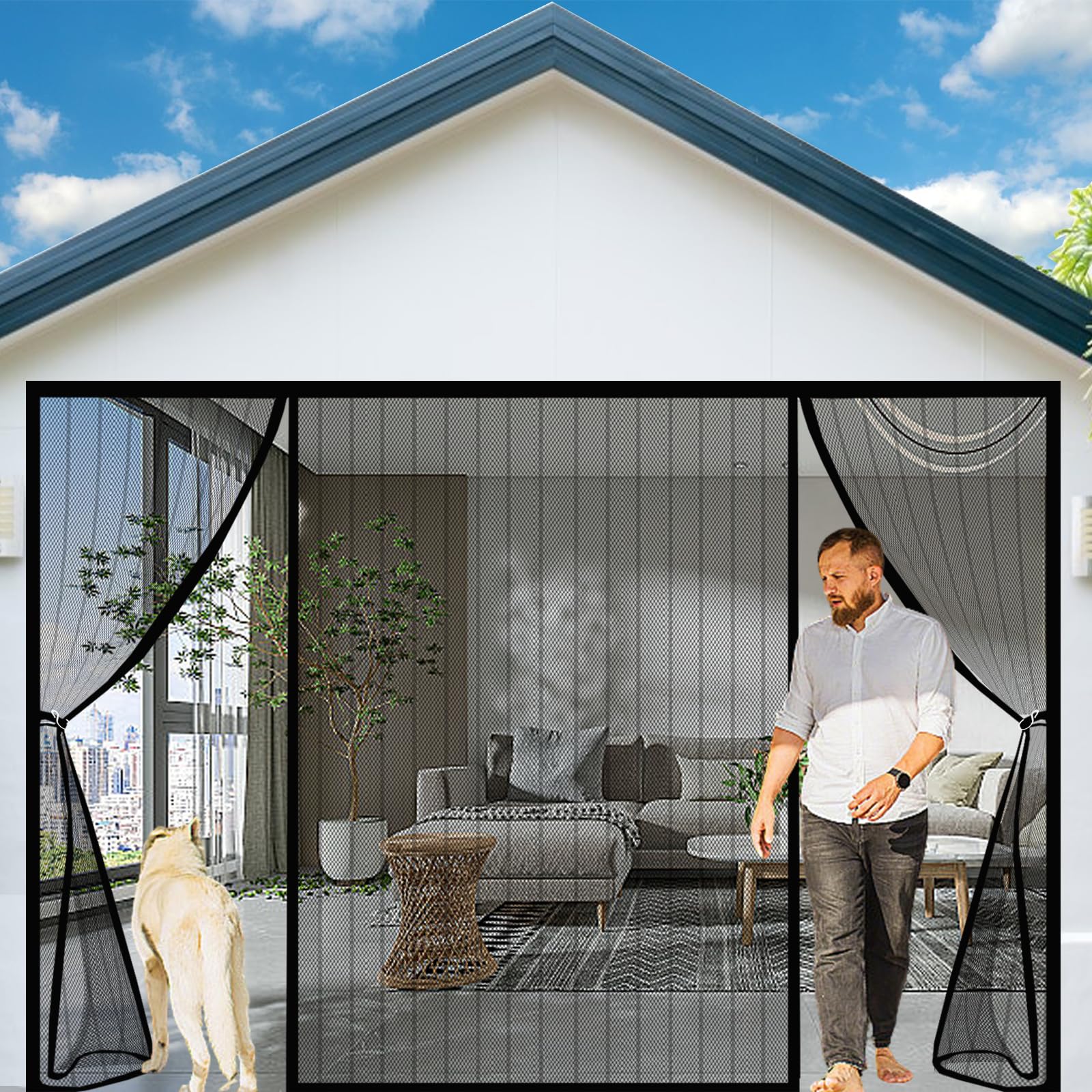 BKPH Magnetic Fly Insect Screen Door, Magnetic Bug Mesh Curtain, Anti Mosquito Polyester Mesh Screen Door, Double Door Screen Curtain for Patio Door Keep Fly Bug Out, Black-b, 120x180cm