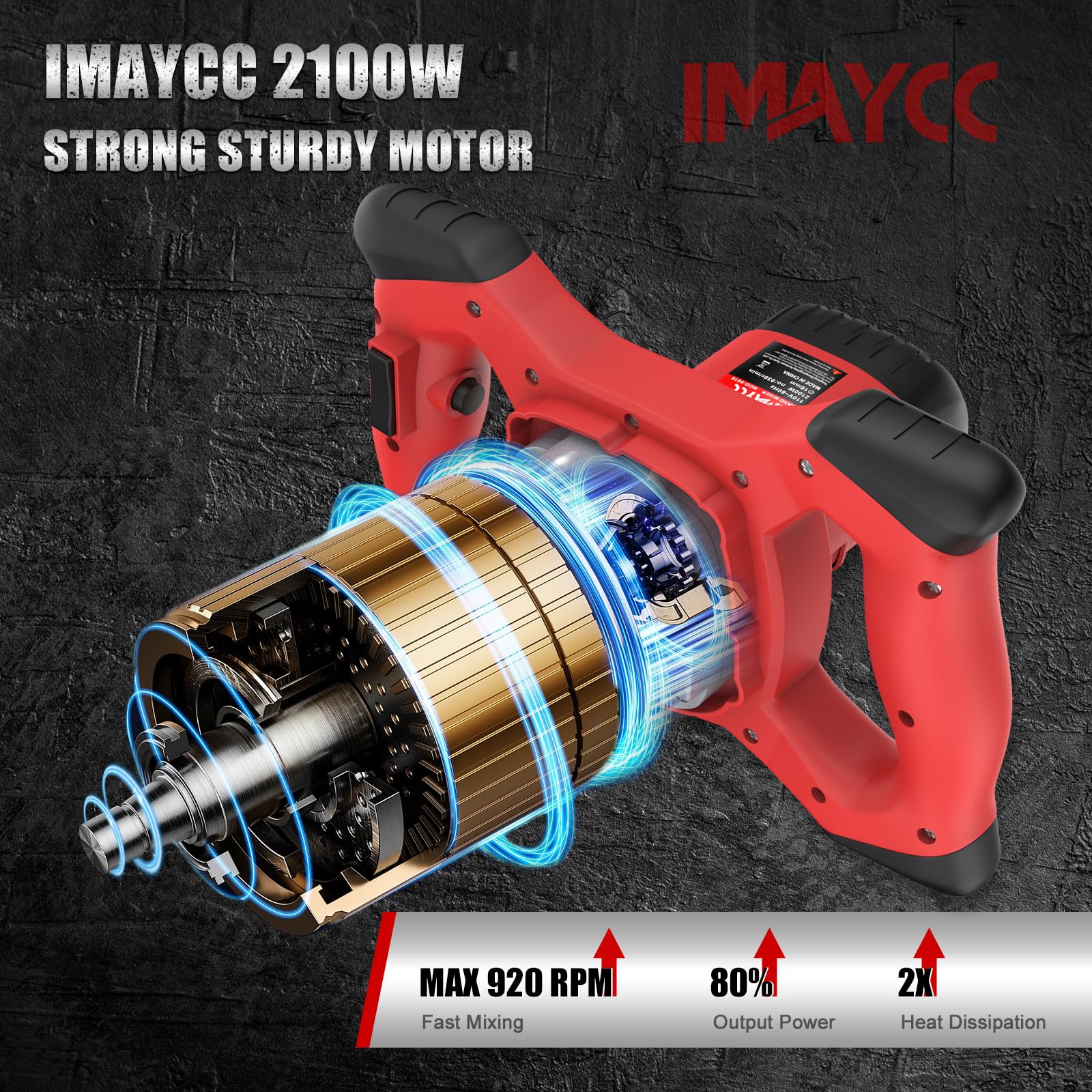 IMAYCC Mezcladora De Mortero, 2100W Batidora Mortero, Mezclador De Mortero con 6 Velocidades, Hormigoneras Electricas, Ideal Para Mezclar Pienso, Yeso, Pintura, Cemento, Mortero,Etc