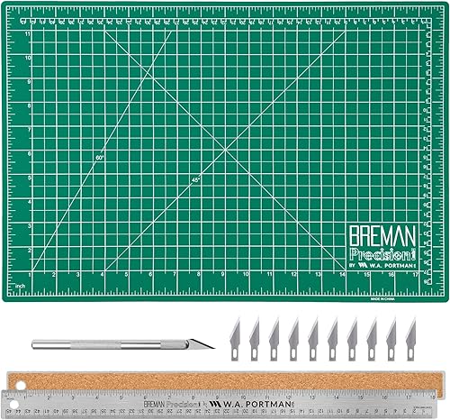 Miniatura 7 de WA Portman - Juego de alfombrillas de corte para manualidades, regla de metal y cuchillos de manualidades, tapete de corte autocurable de 9 x 12