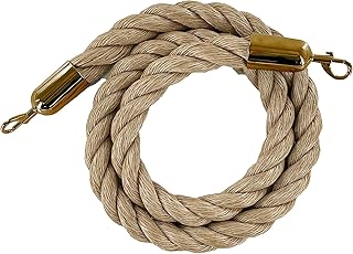 Crowd Control Warehouse - Hemp Heavy-Duty Polypropylene Rope 6 Feet with Polished Brass Snaps and Cotton Core, Post Queue Line Barrier for Movie Theaters, Grand Openings, Hotels