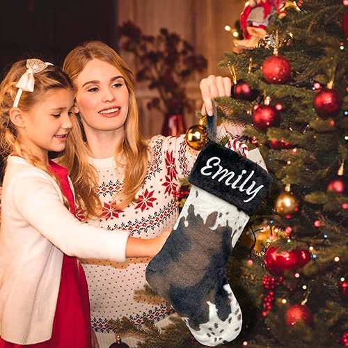 Miniatura 4 de Juego de 2 medias de Navidad de felpa personalizadas, medias de Navidad grandes de 20 pulgadas de piel bordada, medias personalizadas con nombre,