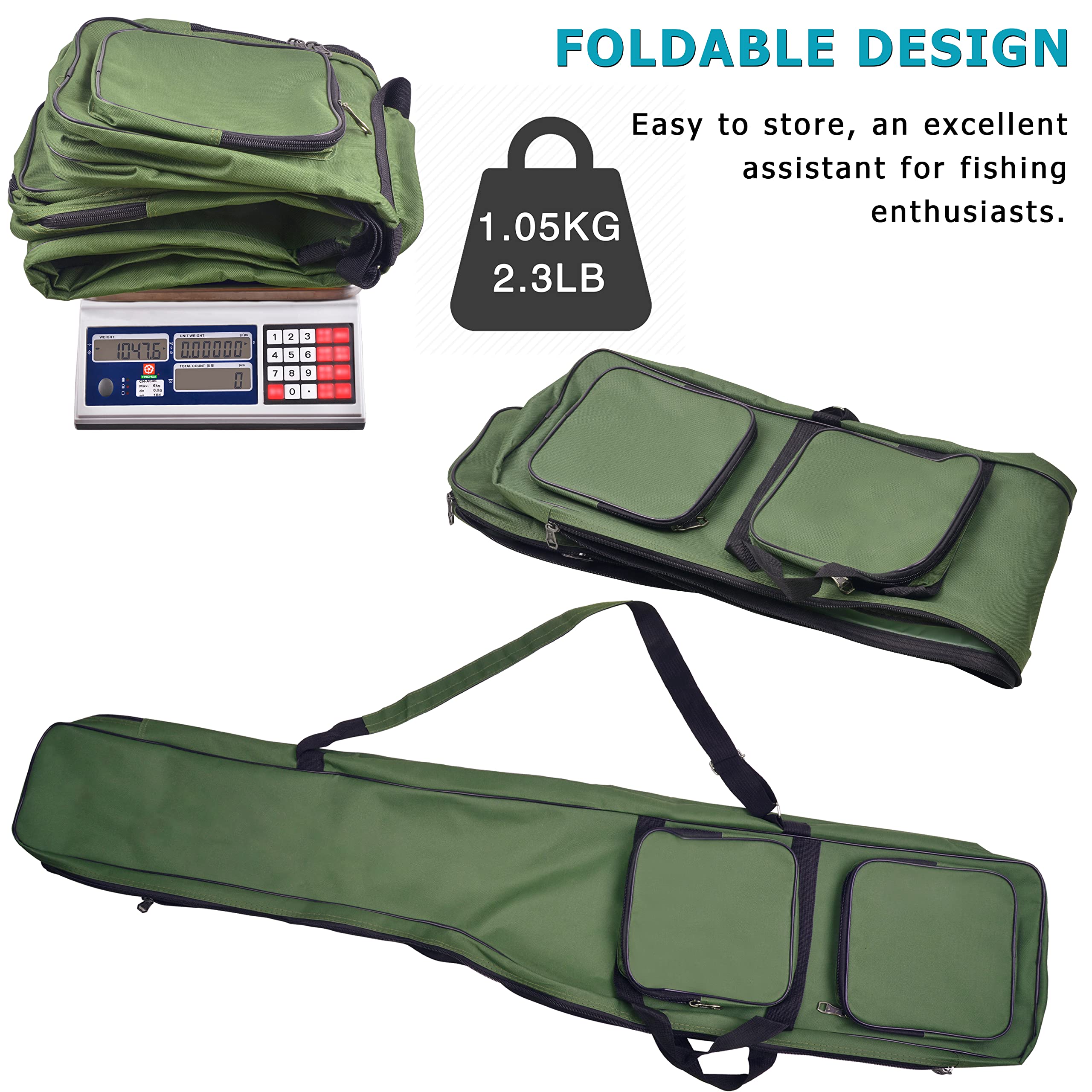 Angelrutentasche Angelrutentasche Tasche 1,3 m wasserdicht Angelrutenrolle Tasche Organizer Angelausrüstung Aufbewahrungstasche Faltbar Große Kapazität Angeln Reise Tasche