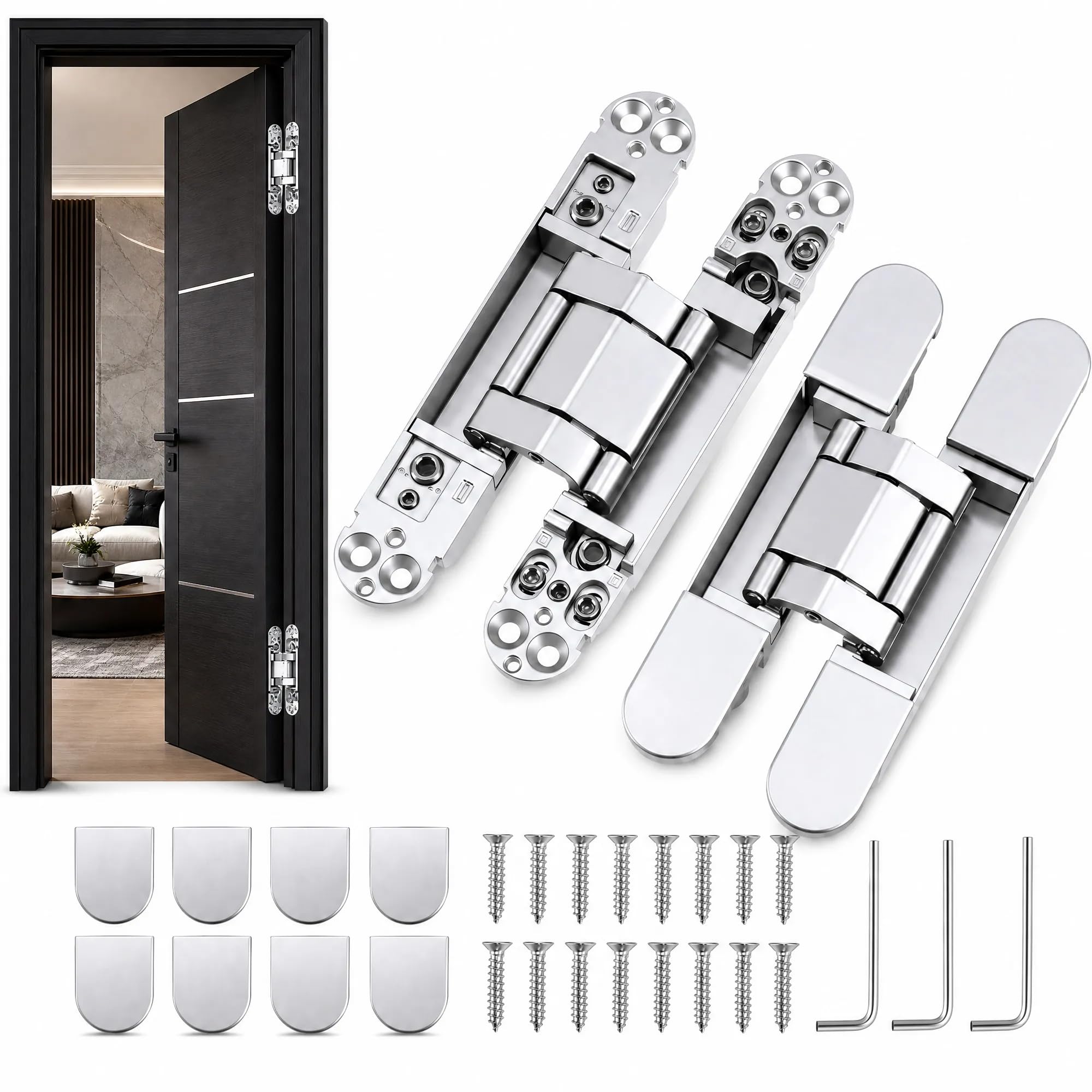 2 Pack 6Inch/15cm Hidden Door Hinges 3D Adjustable 180° 40kg for Doors