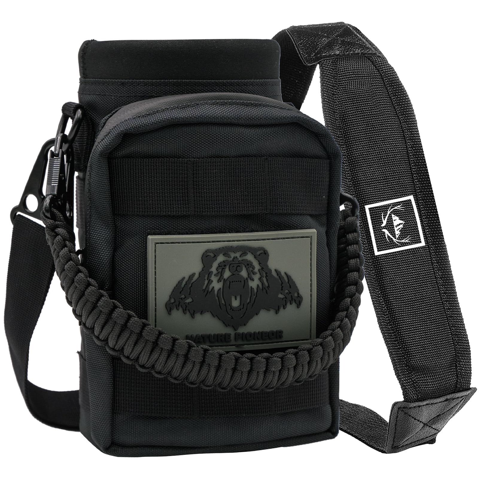 NATURE PIONEOR32 oz Tactical Water Bottle Pouch, Molle Water Bottle Holder, Multi-Function Tactical Water Bottle Bag with Adjustable Shoulder Strap, Black