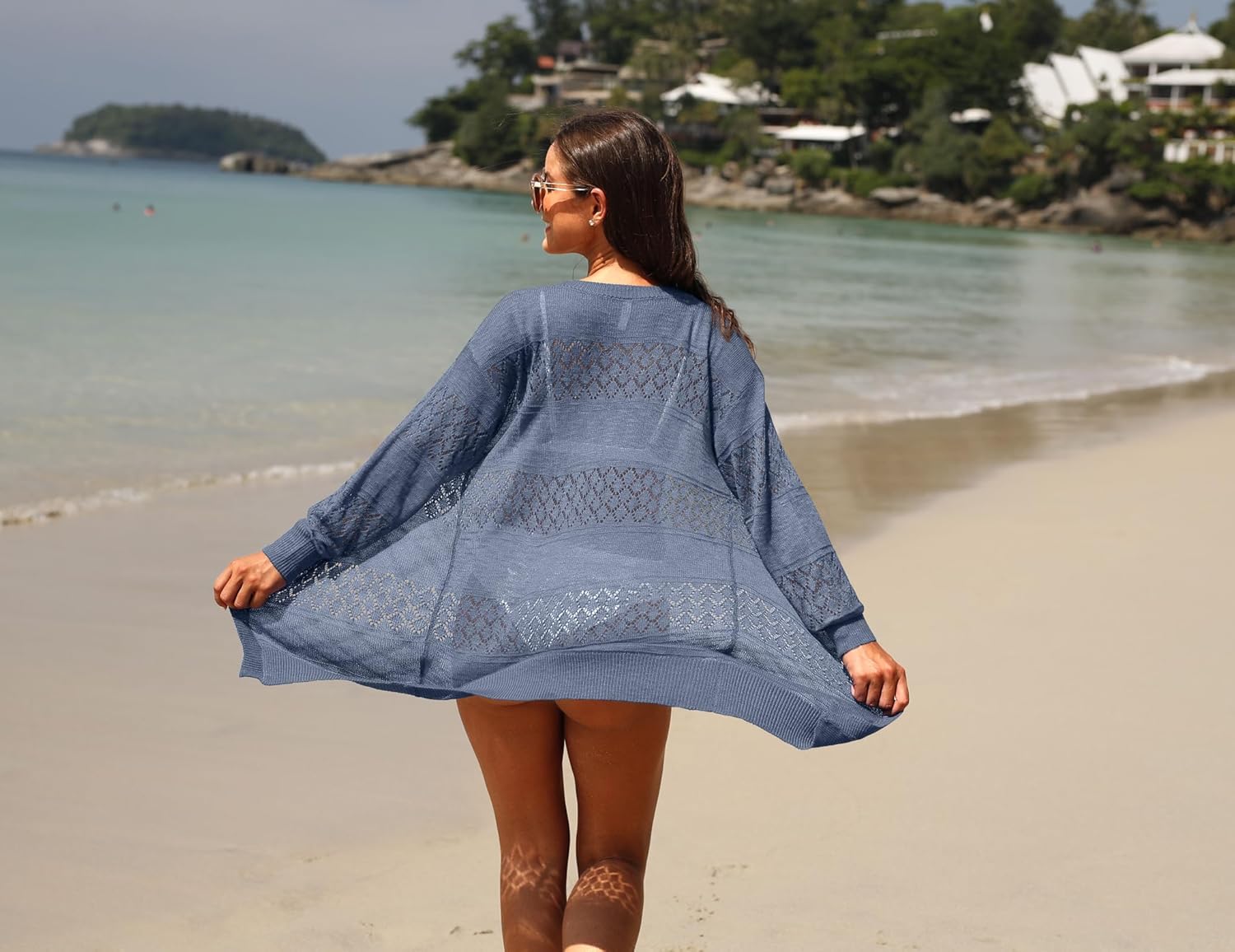 GRECERELLE Women's Lightweight Crochet Long Sleeve Loose Casual Open Front Cardigan Drape Sweaters Boho Summer Beach Coverups - Image 4