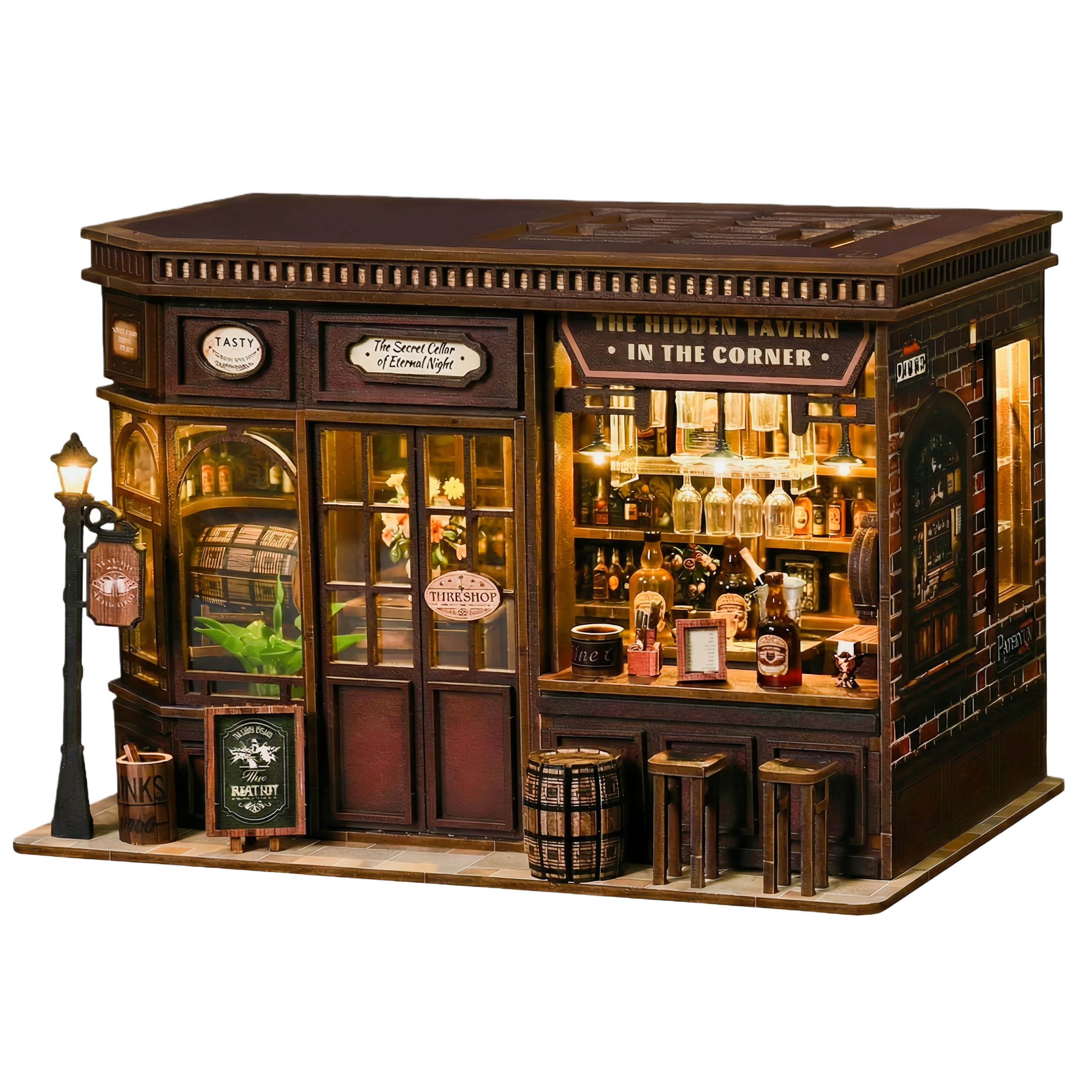 Kit per angolo libri a LED per adulti, kit fai da te in miniatura, kit per casa delle bambole in legno, kit per lavori artigianali, decorazione per librerie, puzzle 3D per adulti, regali per