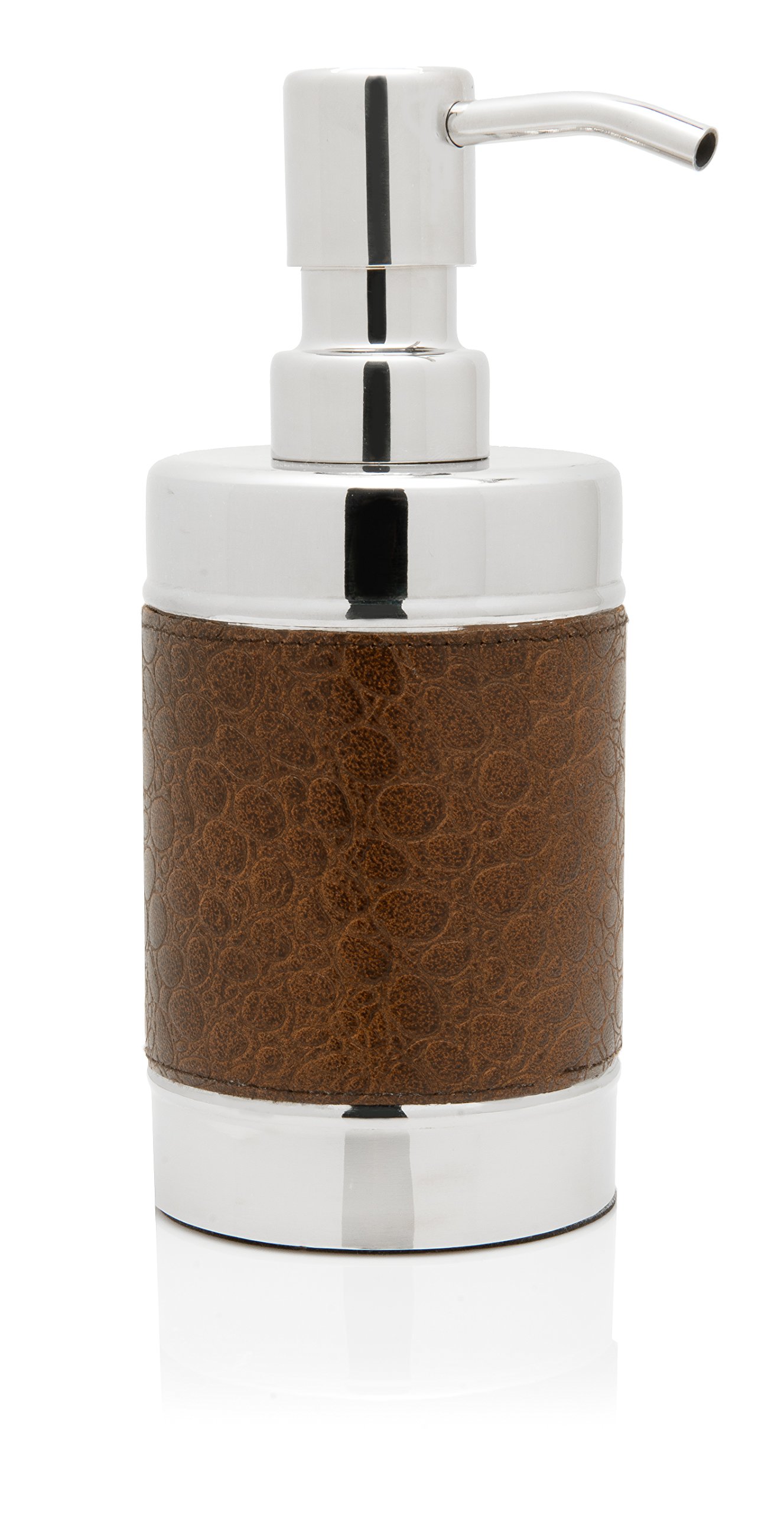 The Kelz Collection Genuine Leather Polished Stainless Steel Bathroom accessories (Foaming Soap Dispenser, Brown)