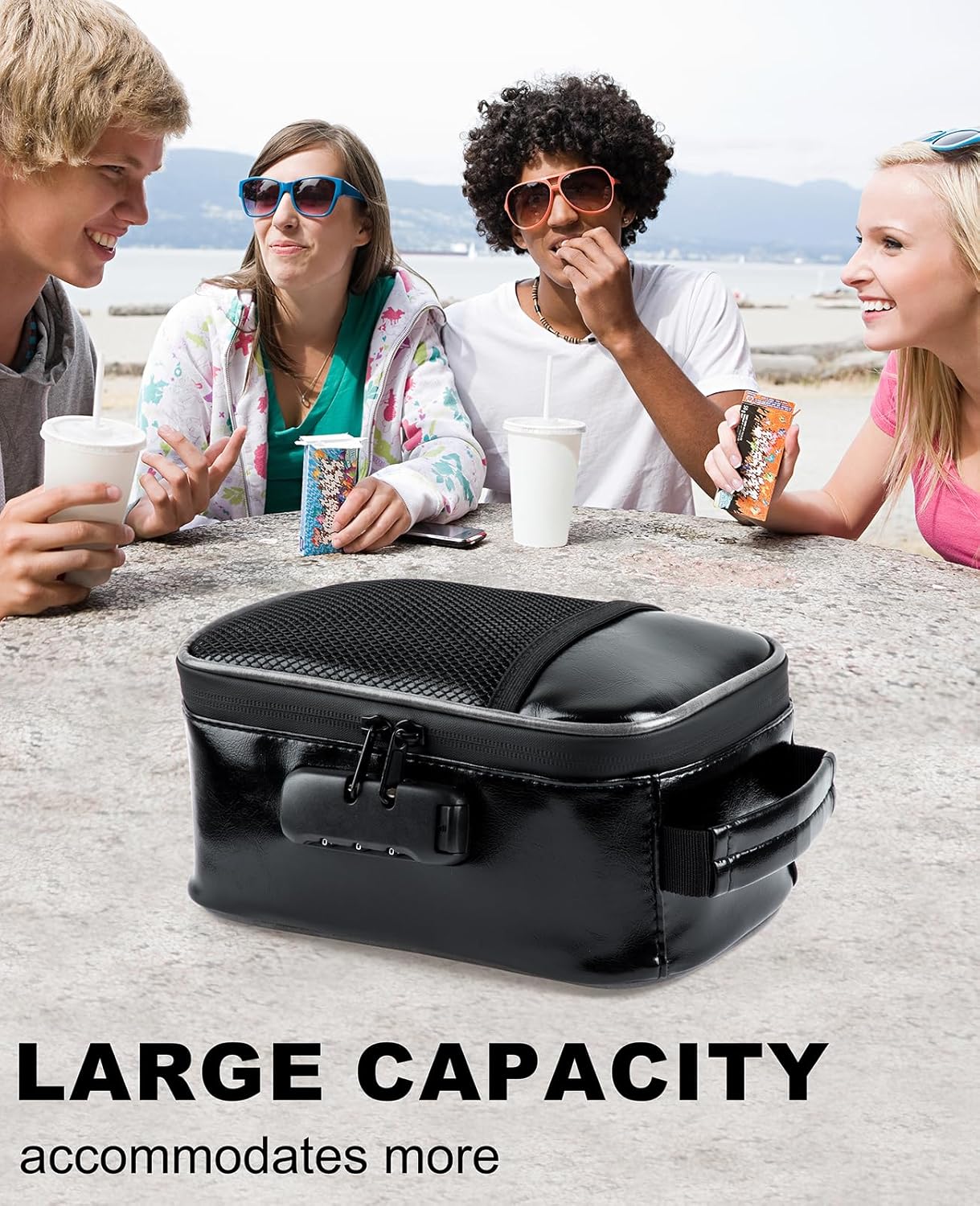 Large Travel Organizer Bag PU Leather with Waterproof Zipper & 7 Accessories, Portable Toiletry Cosmetic Case, Makeup Pouch for Women Men, Perfect Christmas Birthday Gift