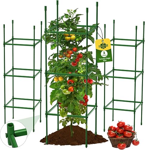 MQJIAZHI 3-Pack Adjustable Square Tomato Cages Up to 55 Inch Heavy Duty Garden Trellis Support MQJIAZHI 3-Pack Adjustable Square Tomato Cages Up to 55 Inch Heavy Duty Garden Trellis Support