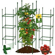 3 Pack Tomato Cages for Garden, Up to 55Inch Square Tomato Plant Cage, Upgraded Octagonal Connector, Heavy Duty Adjustable Tomato Stake Support for Garden Climbing Vegetables Flowers Fruits