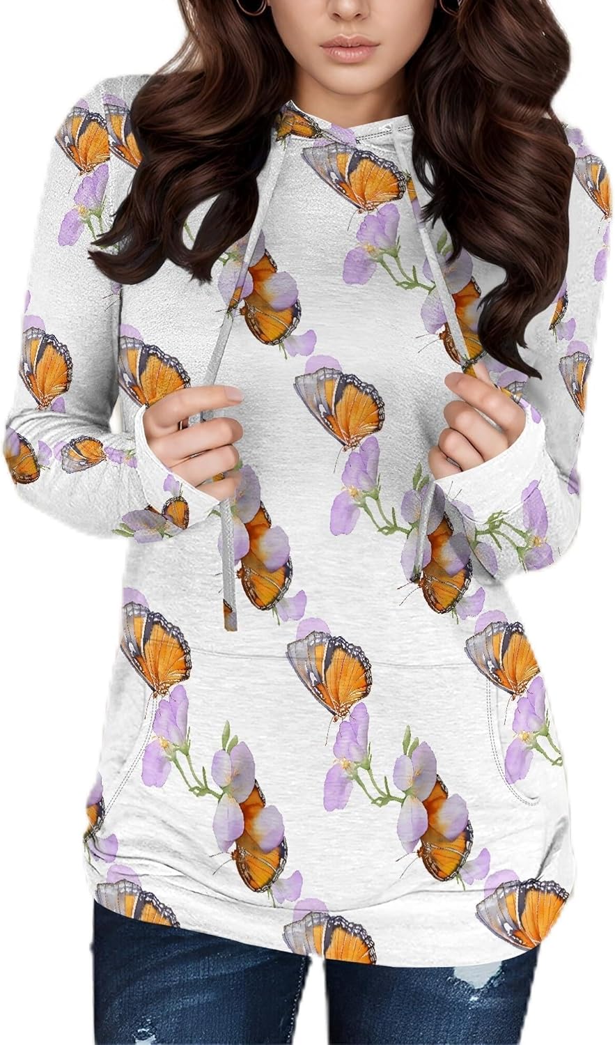 domirica Hooded Sweatshirt Women Fall Butterfly Sweatshirts Lightweight Long Sleeve Pullover Tops Trendy Outfits Plus Size