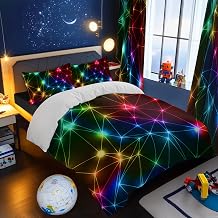 BlessLiving Duvet Cover Set, Brushed Microfiber Cosy Triangle Retro, Double | microfiber fabric, Neon Teenage Accessories print, for kids rooms, teen bedrooms, boys rooms, easy machine care