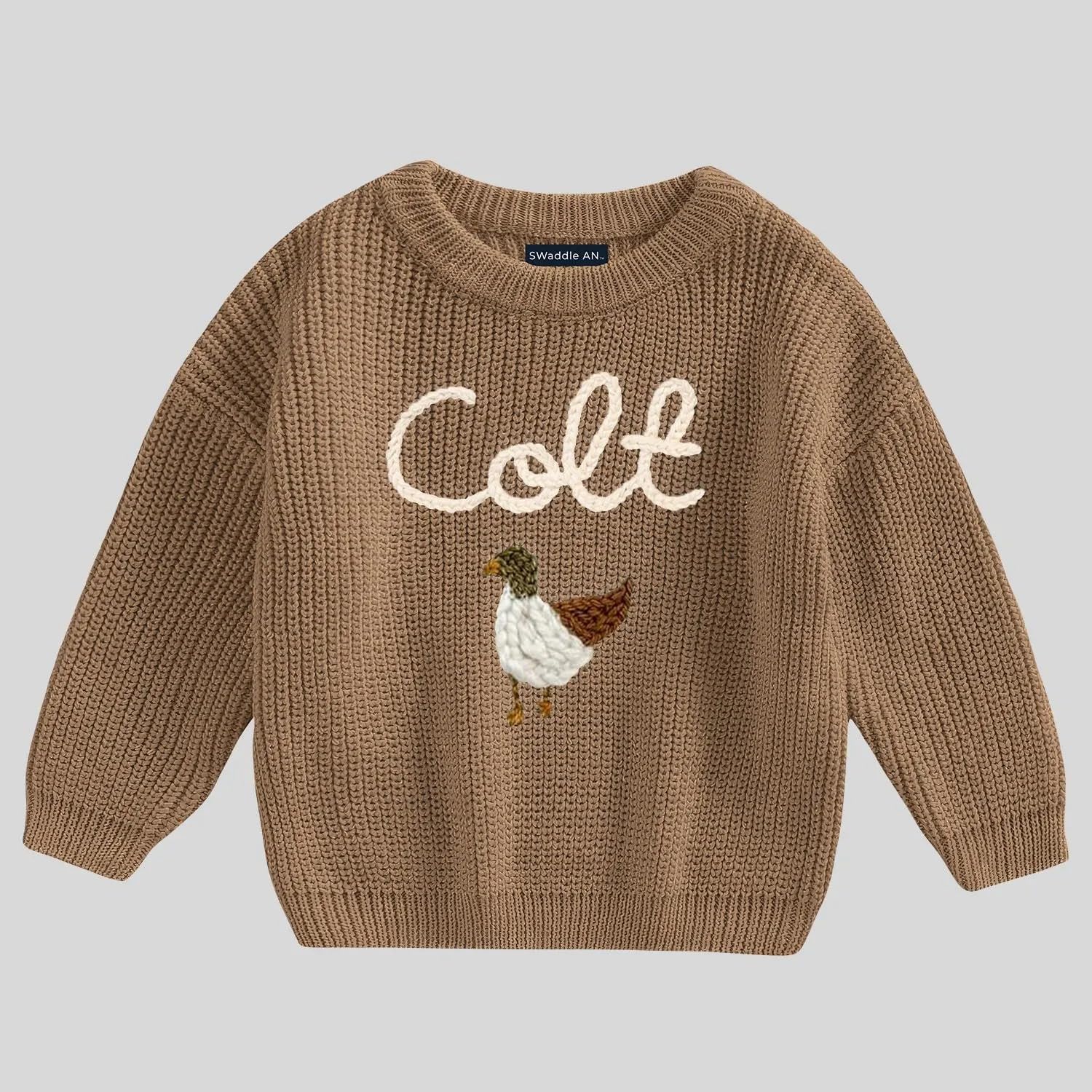 Personalized Hand Embroidered Knit Baby Sweater, Custom Name Outfit, Newborn First Birthday Clothes, Baby Gift