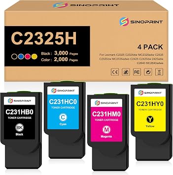 Remanufactured Toner Cartridge C231HK0 C231HC0 C231HM0 C231HY0 eplacement for Lexmark C2325dw MC2325adw C2535dw MC2535adwe C2425dw MC2425adw MC2640adwe PrinterBMCY 4 Packs