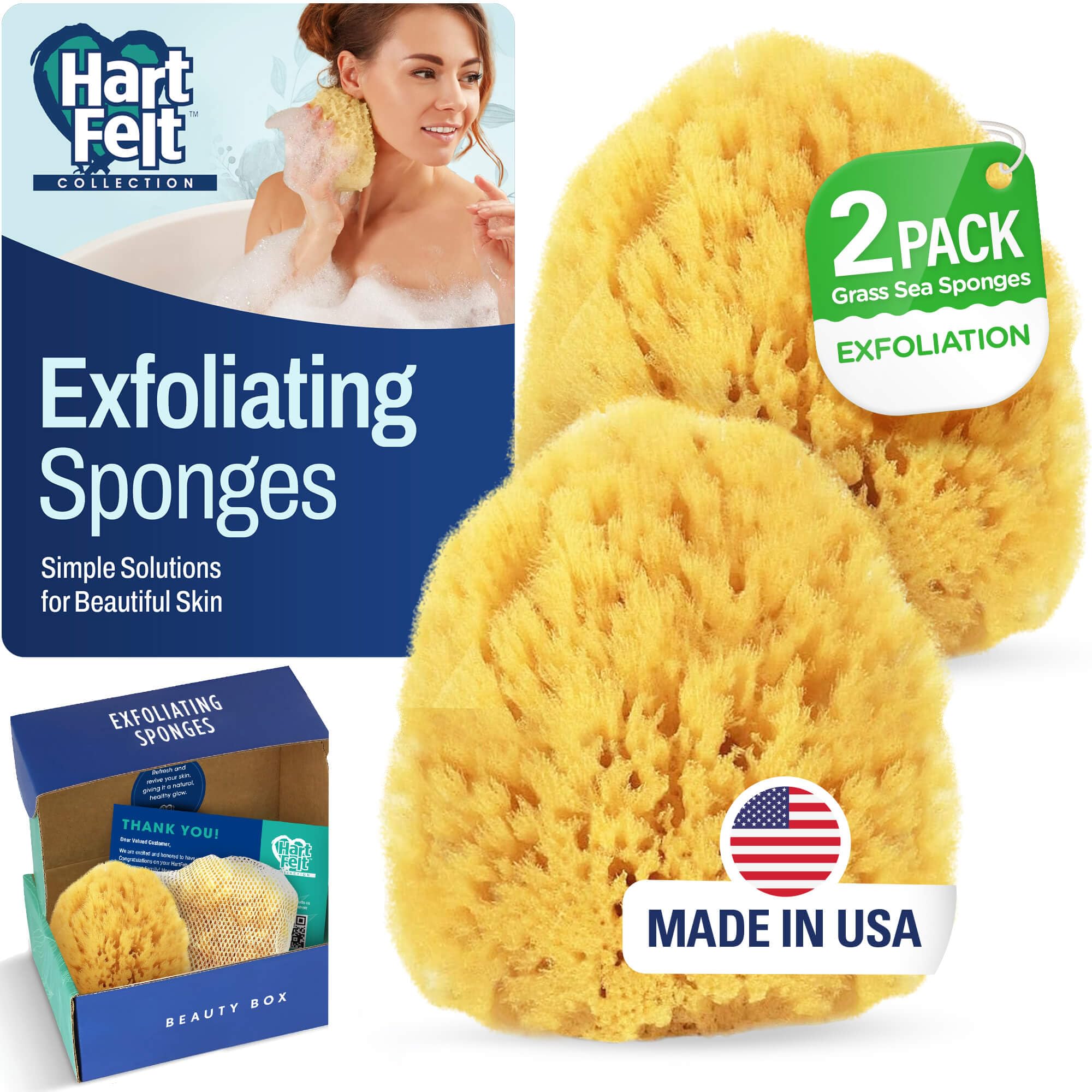 HartFelt Delicate Skin Wool Sea Sponge 4 in | Real Natural Sponges for Body and Face Gentle Care | Luxurious Lather