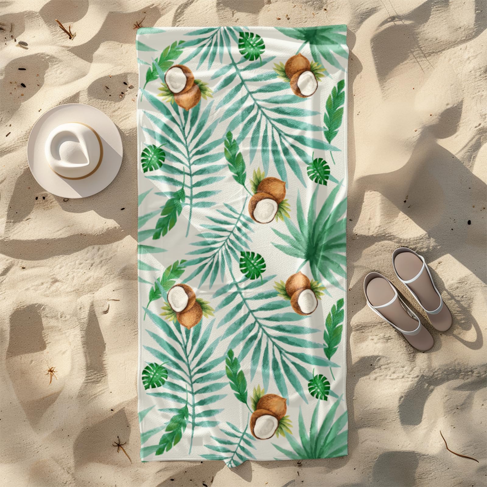 Tapis de Plage XXL Anti Sable Noix De Coco Brune Serviette Piscine Adulte,Natte De Plage Pliable, Voyage Accessoires De Plage Camping,Serviette de Bain Personnalisée