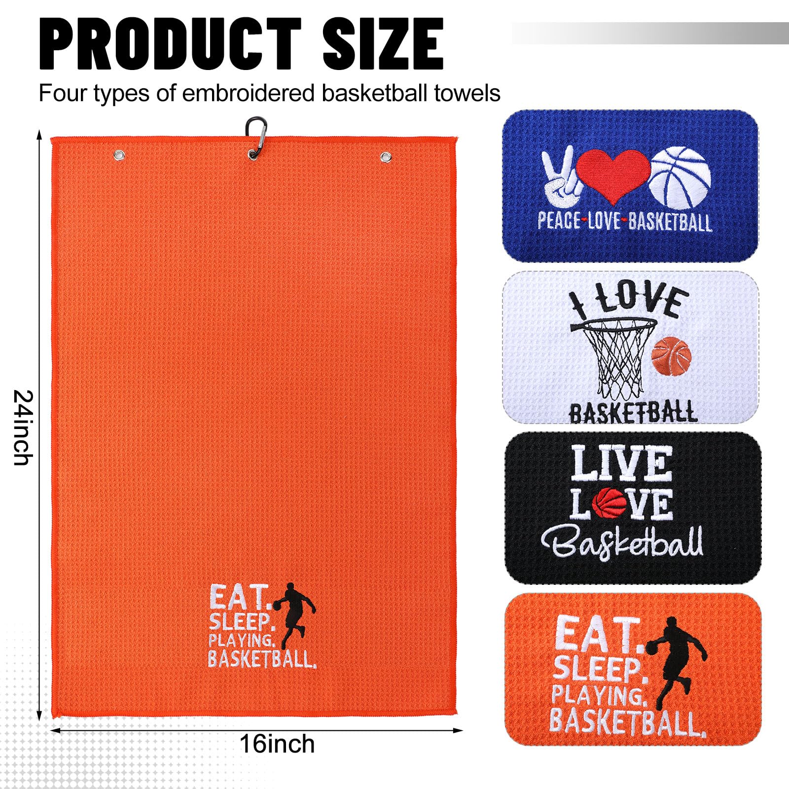 VitalCozy 4 toallas de baloncesto divertidas de 16 x 24 pulgadas, toallas bordadas de baloncesto con clip, toalla de entrenamiento, toallas de baño de mano, jugadores de baloncesto, regalos deportivos