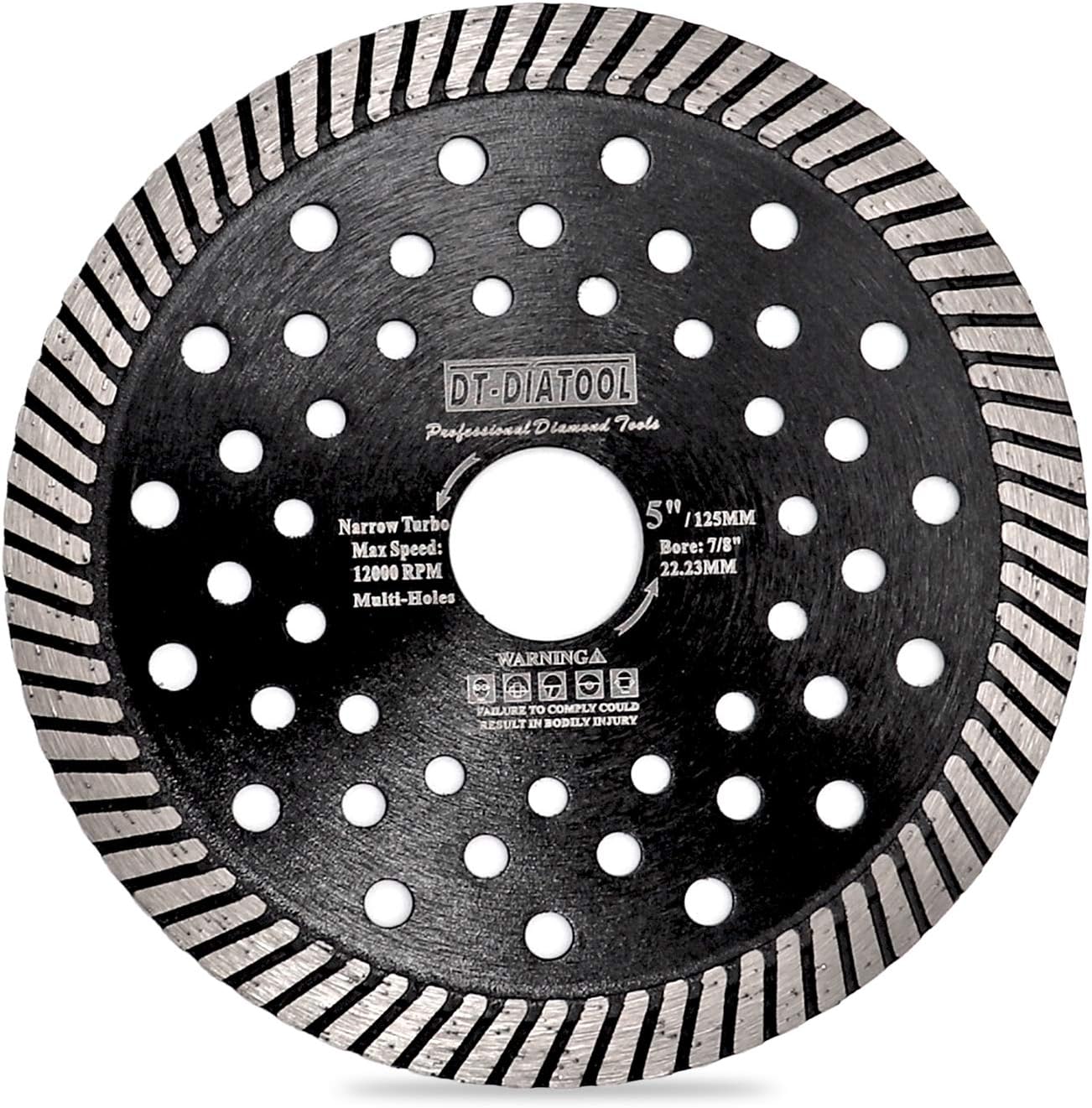 DT-DIATOOL Diamond Blade 5 Inch for Granite Marble Block Diamond Cutting Disc with Turbo Cutter Heads and Multiple Holes