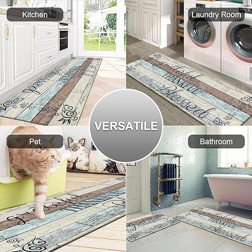 Miniatura 7 de HEBE Juego de 2 alfombras de cocina antifatiga, antideslizantes, impermeables, para el suelo, cómodas, de pie, alfombras de casa de campo para