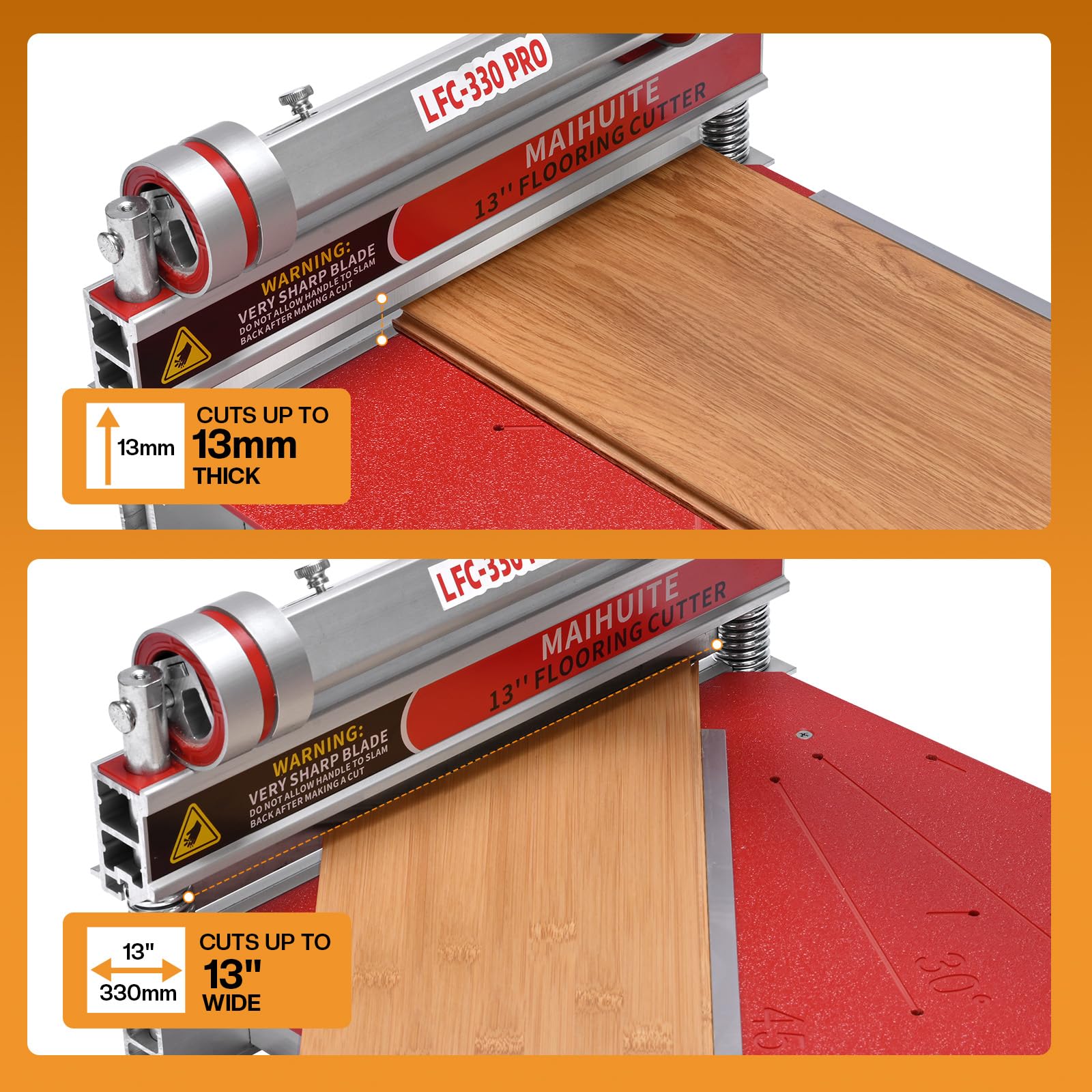 33.0 cm Pro Vinyl Dielenschneider mit extra HSS-Klinge, Laminatbodenschneider für Laminatboden, Ingenieurholz, LVP, LVT, VCT, SPC, WPC, maximaler Schnitt bis 13 mm ! Einfache Montage, schnelles