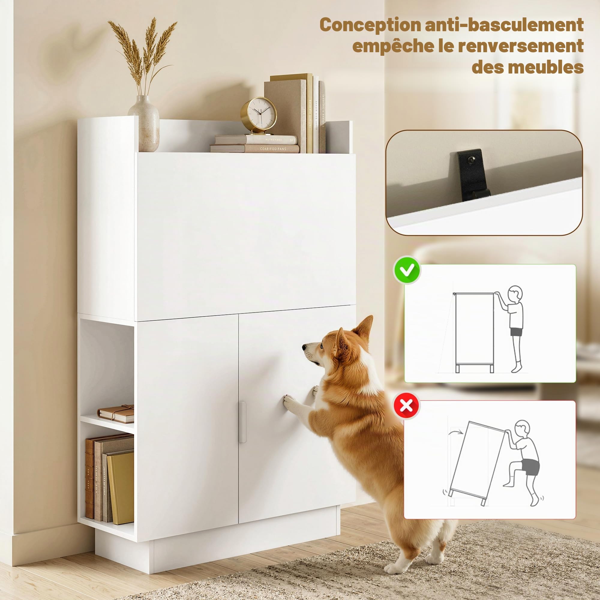 HOMCOM Bureau avec Plateau Pliable 80x30x128 cm Blanc