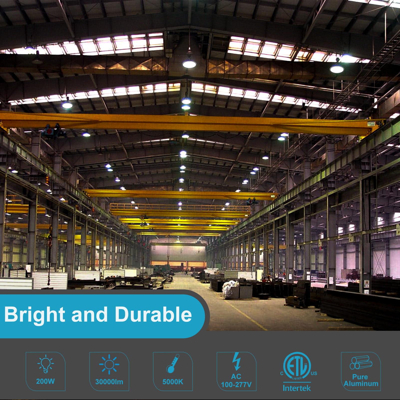 Upgrade 200W UFO LED High Bay Light 5000K High Bay LED Lights 30000LM Super Bright Warehouse Lighting AC100-277V — view 3