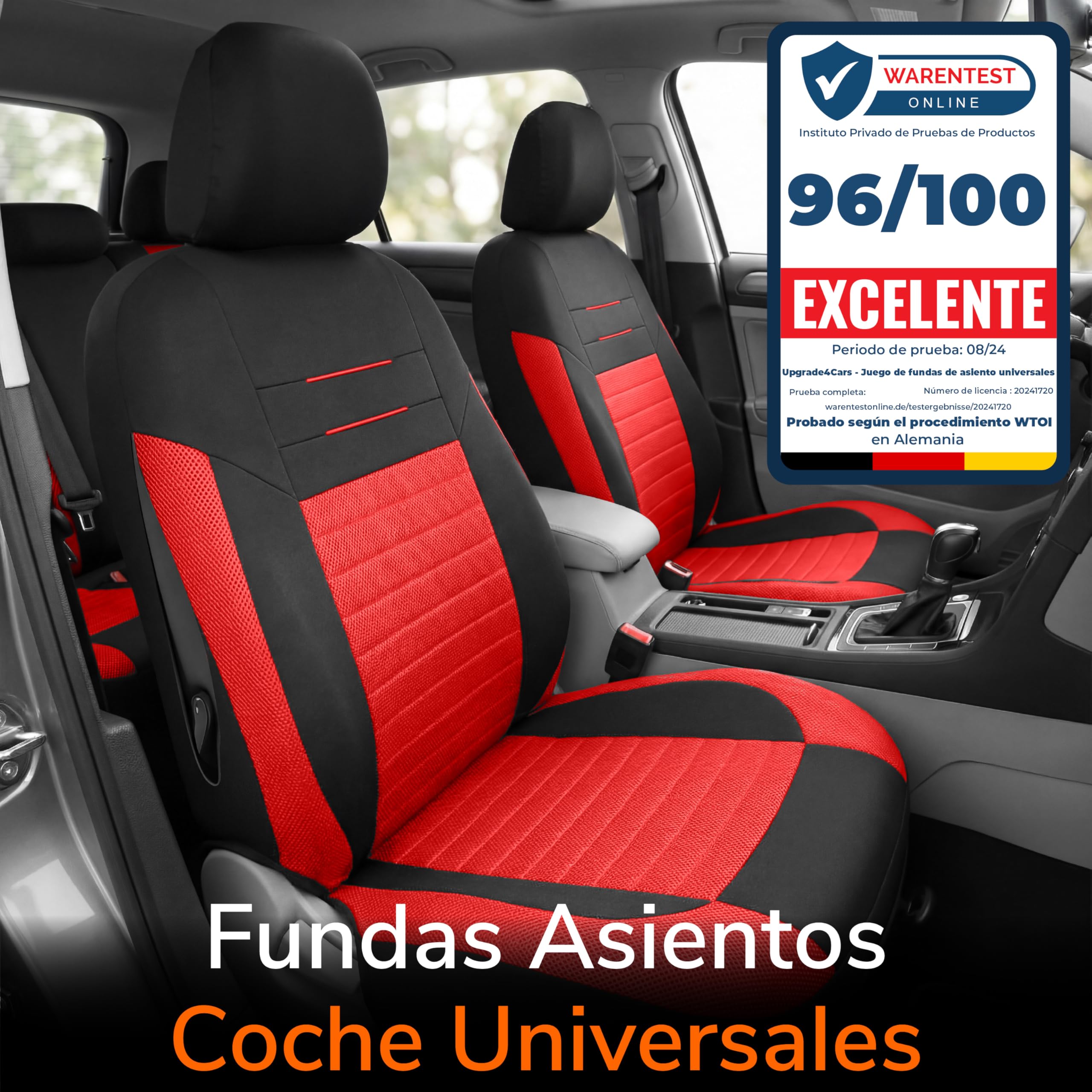 Upgrade4cars Fundas Asientos Set Universal Versión 2026 | Protectores para Delanteros y Trasero en Rojo | Accesorios Coches Interior Decoración