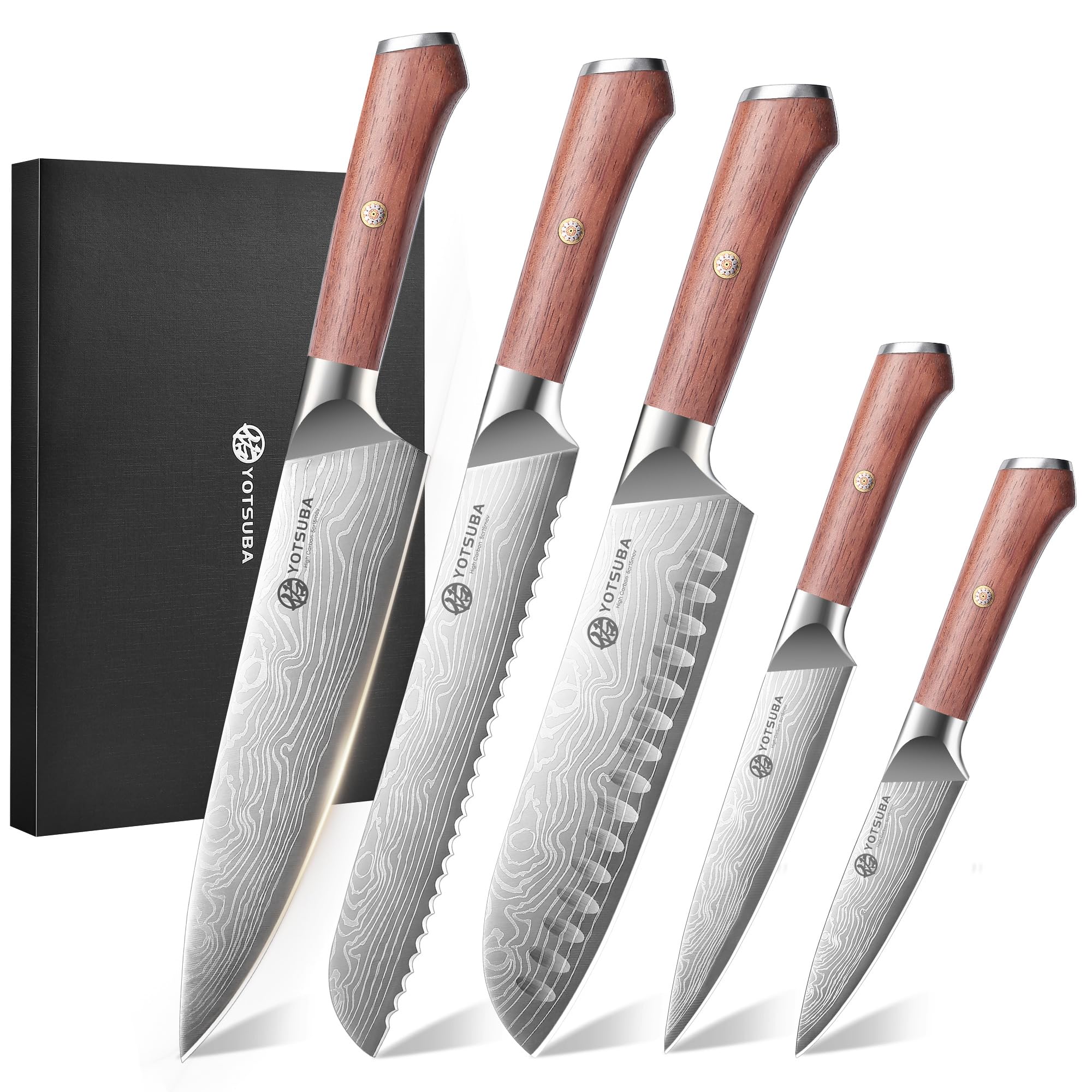 YOTSUBA 5 PCS Japanese Kitchen Knife Set with Ergonomic Rosewood Handle