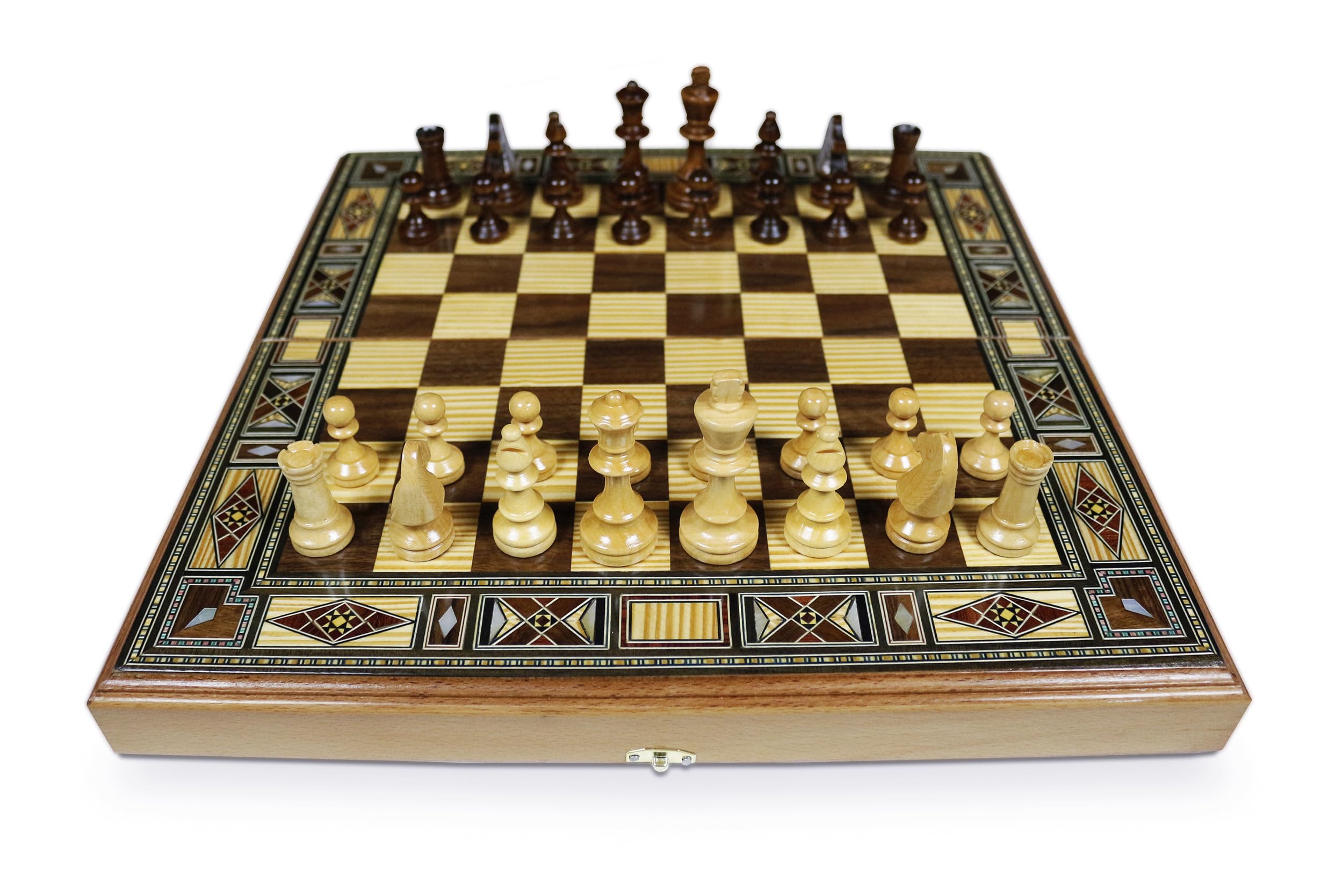 Novità 40 x 40 cm Backgammon Tavla/Gioco di scacchi/Dame Board BE 414 SF con 30 pietre backgammon in legno e scacchi in legno KH 75