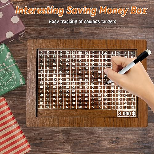 Miniatura 4 de Caja de dinero con contador, caja de dinero de madera reutilizable retro de 3000 USD, tarro de dinero, caja de dinero para monedas, alcancía con