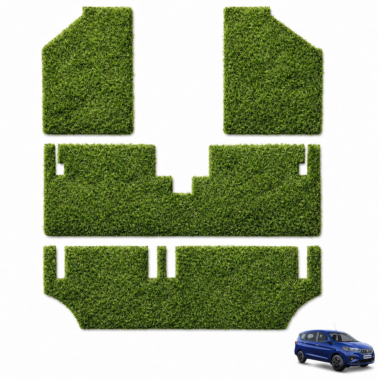 Custom Fit Artificial Grass Car Floor Mat for Maruti Suzuki Ertiga 2018-Present, Exact Fit Design, Front & Rear Full Coverage, Anti Slip, Easy Clean, Soft Feel, 3 Pieces, Green-image-22