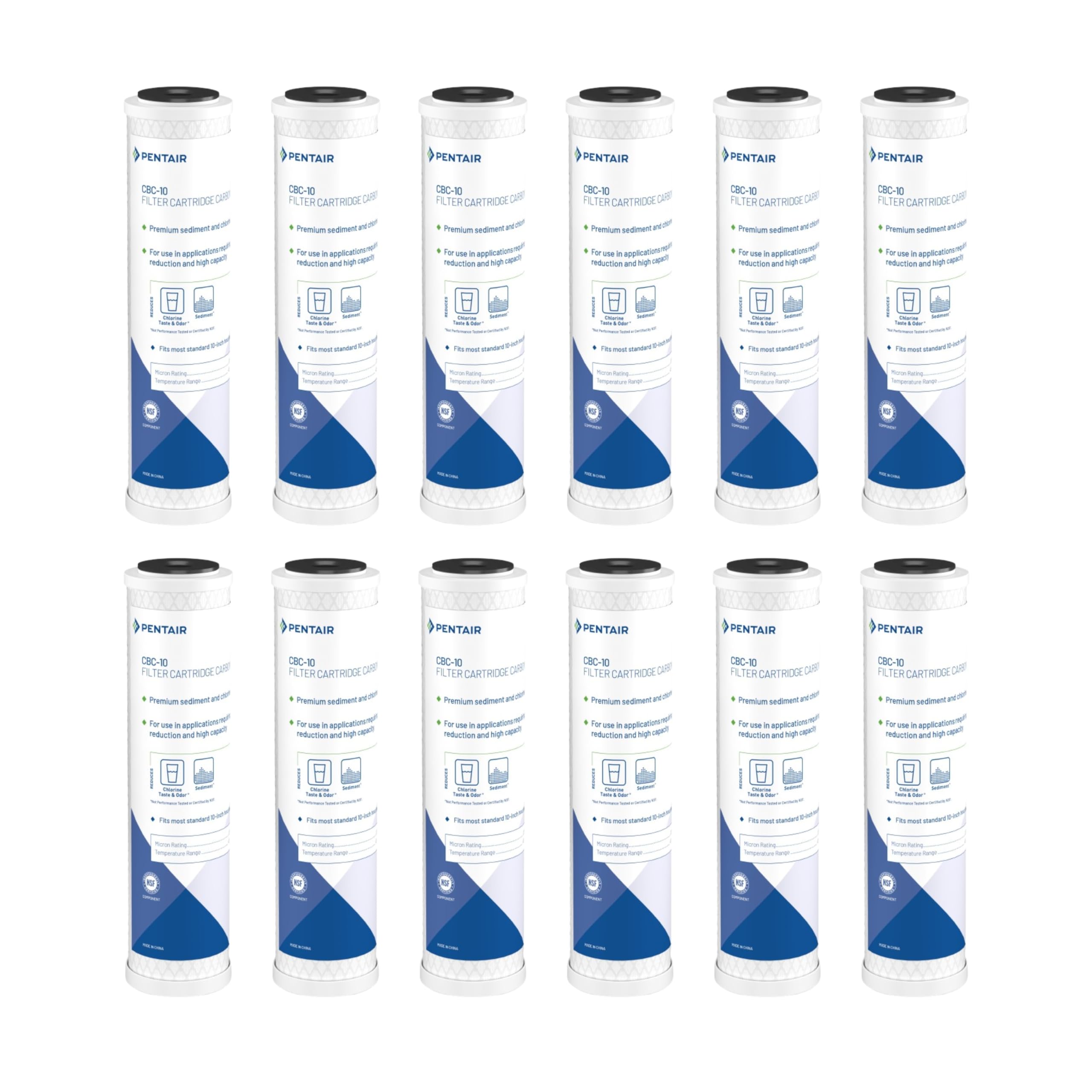 Pentek CBC-10 CBC-25 Under Sink Block Replacement Cartridge with Bonded Powdered Activated Carbon (PAC) Filter, 10" x 2.5", 0.5 Micron, Pack of 12, Extruded, White